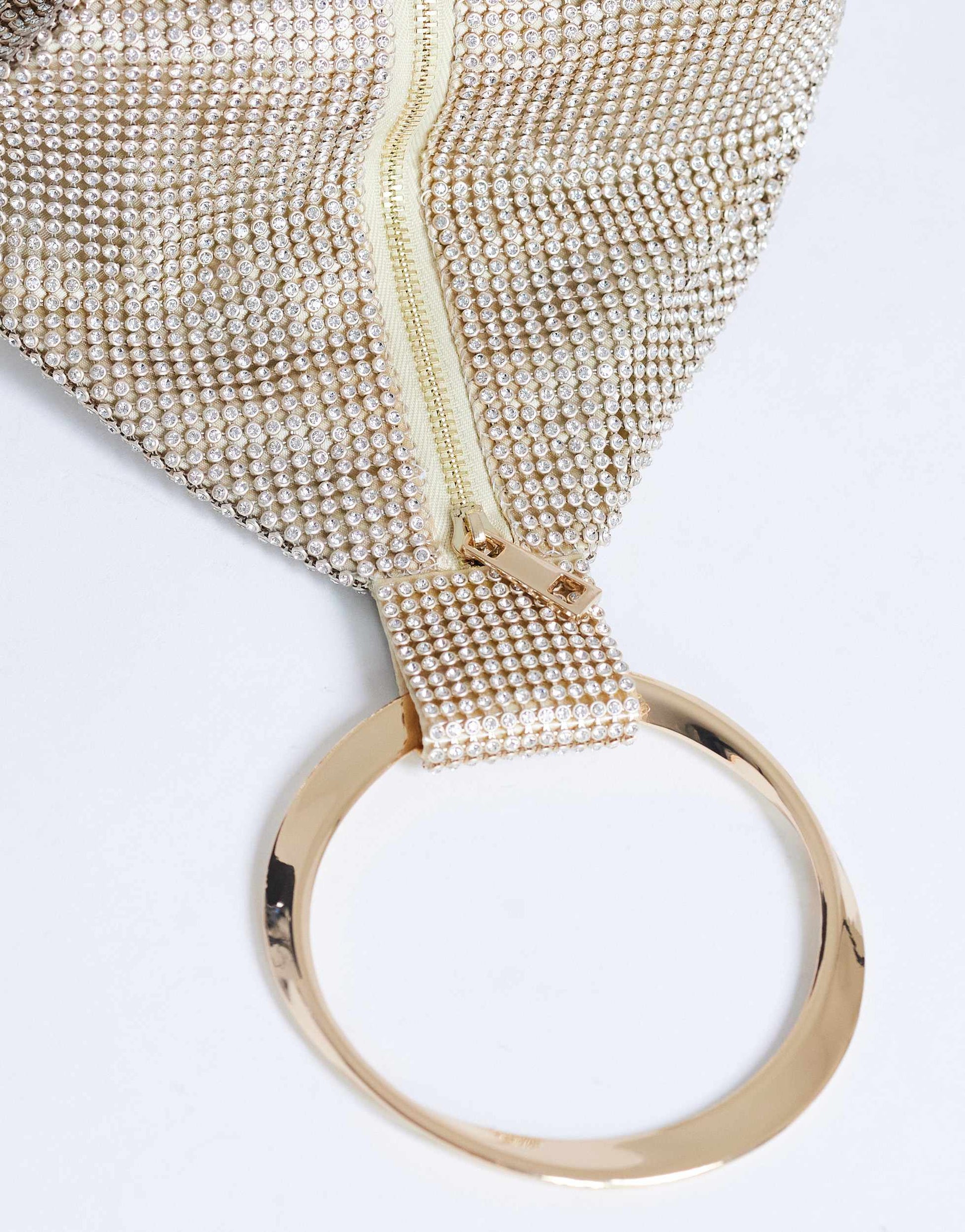 Topshop Cherry small metal handle grab bag in gold diamante