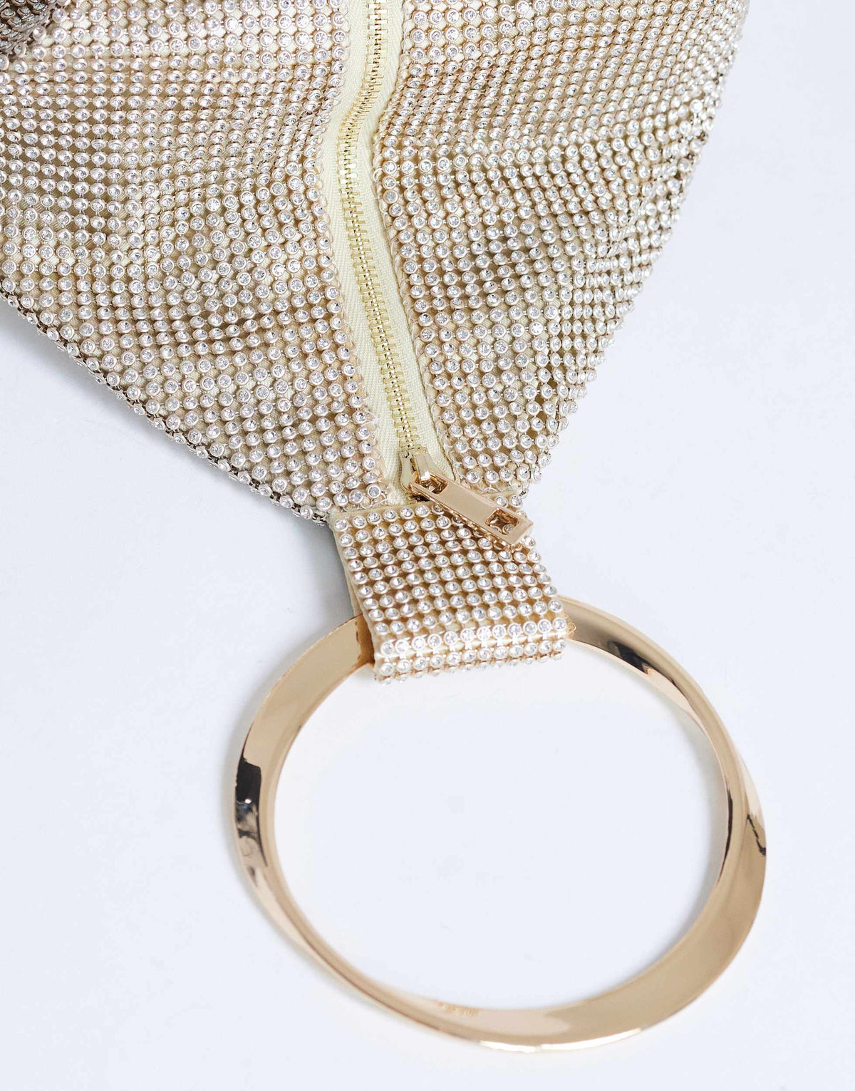 Topshop Cherry small metal handle grab bag in gold diamante
