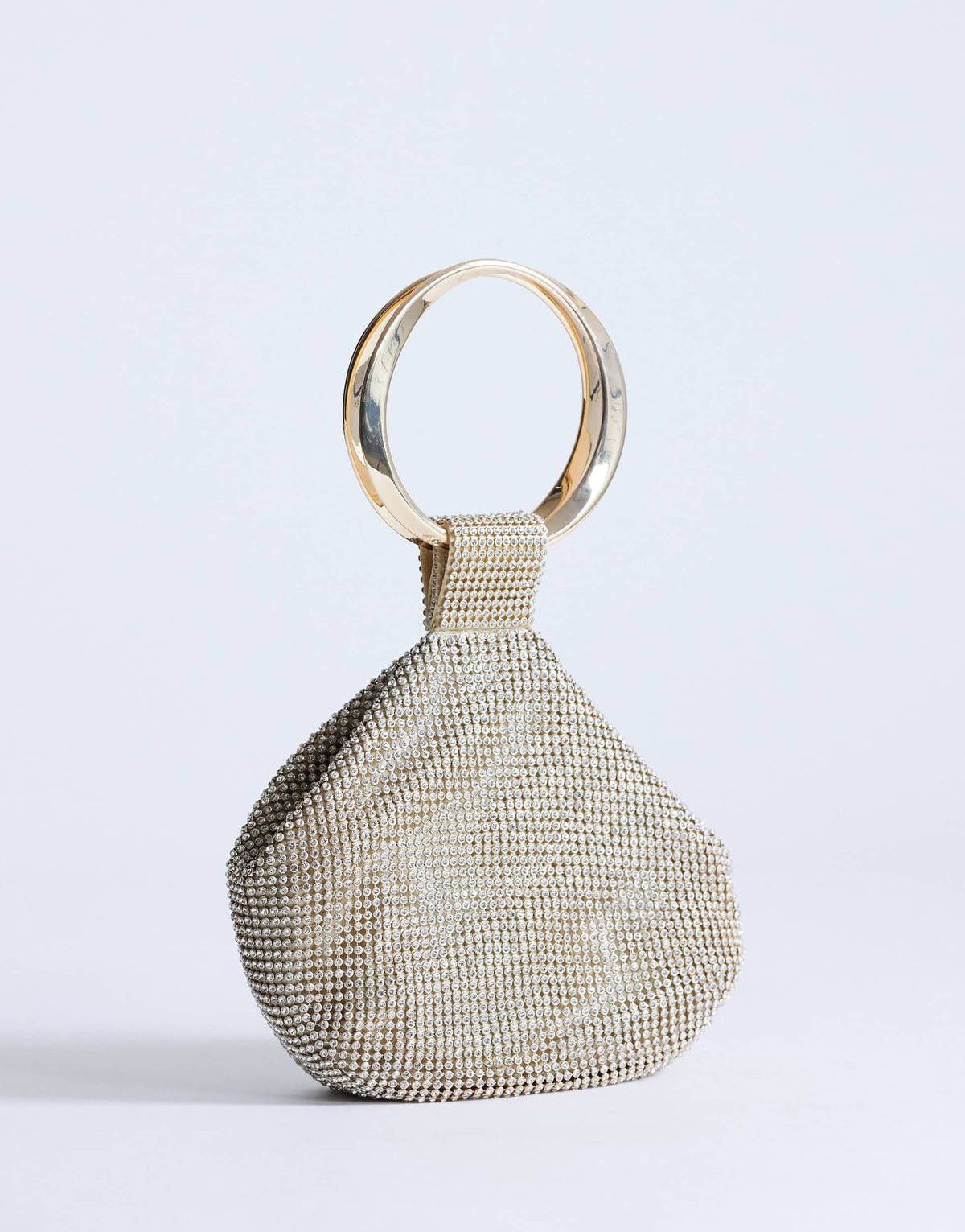 Topshop Cherry small metal handle grab bag in gold diamante