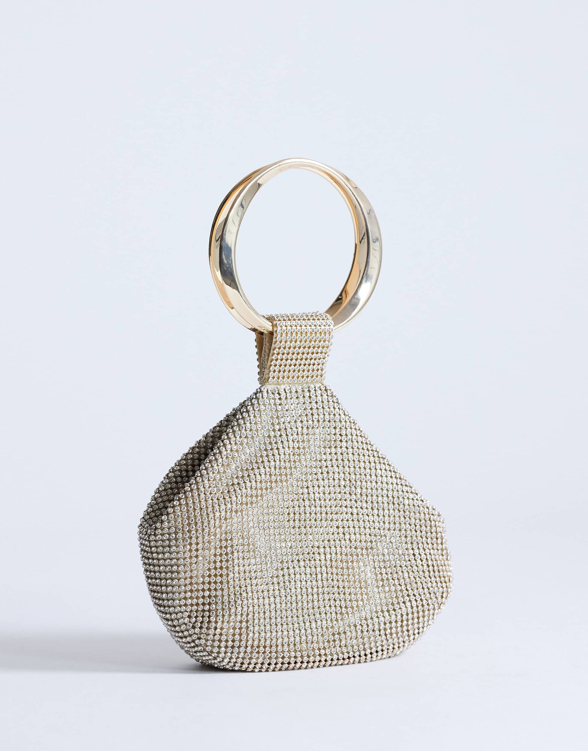 Topshop Cherry small metal handle grab bag in gold diamante