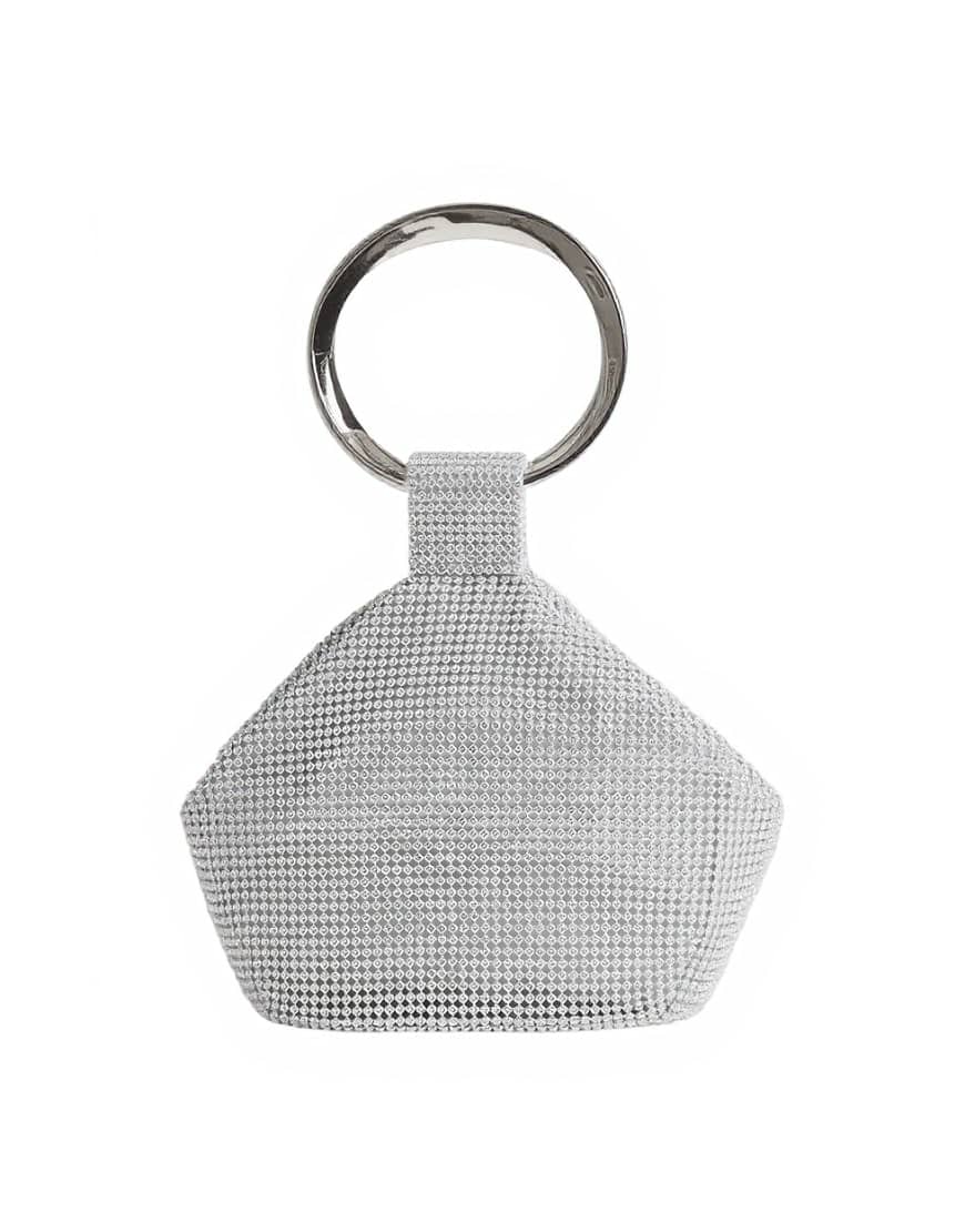Topshop Cherry metal handle grab bag in silver diamante
