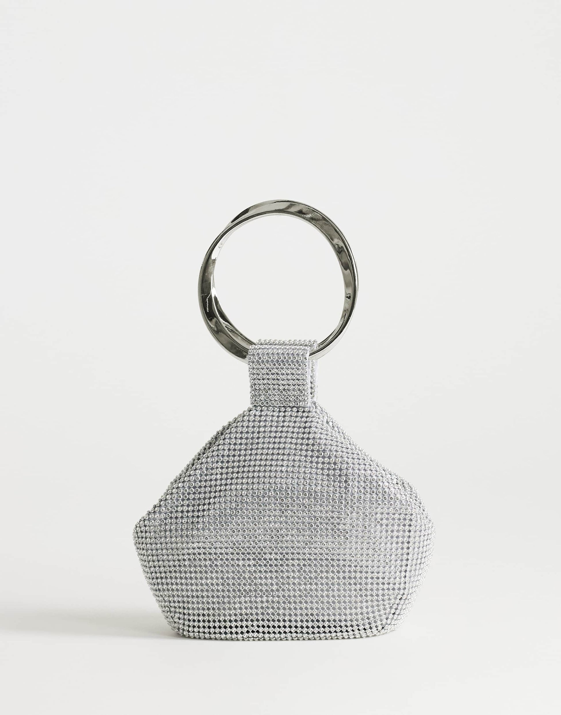 Topshop Cherry metal handle grab bag in silver diamante