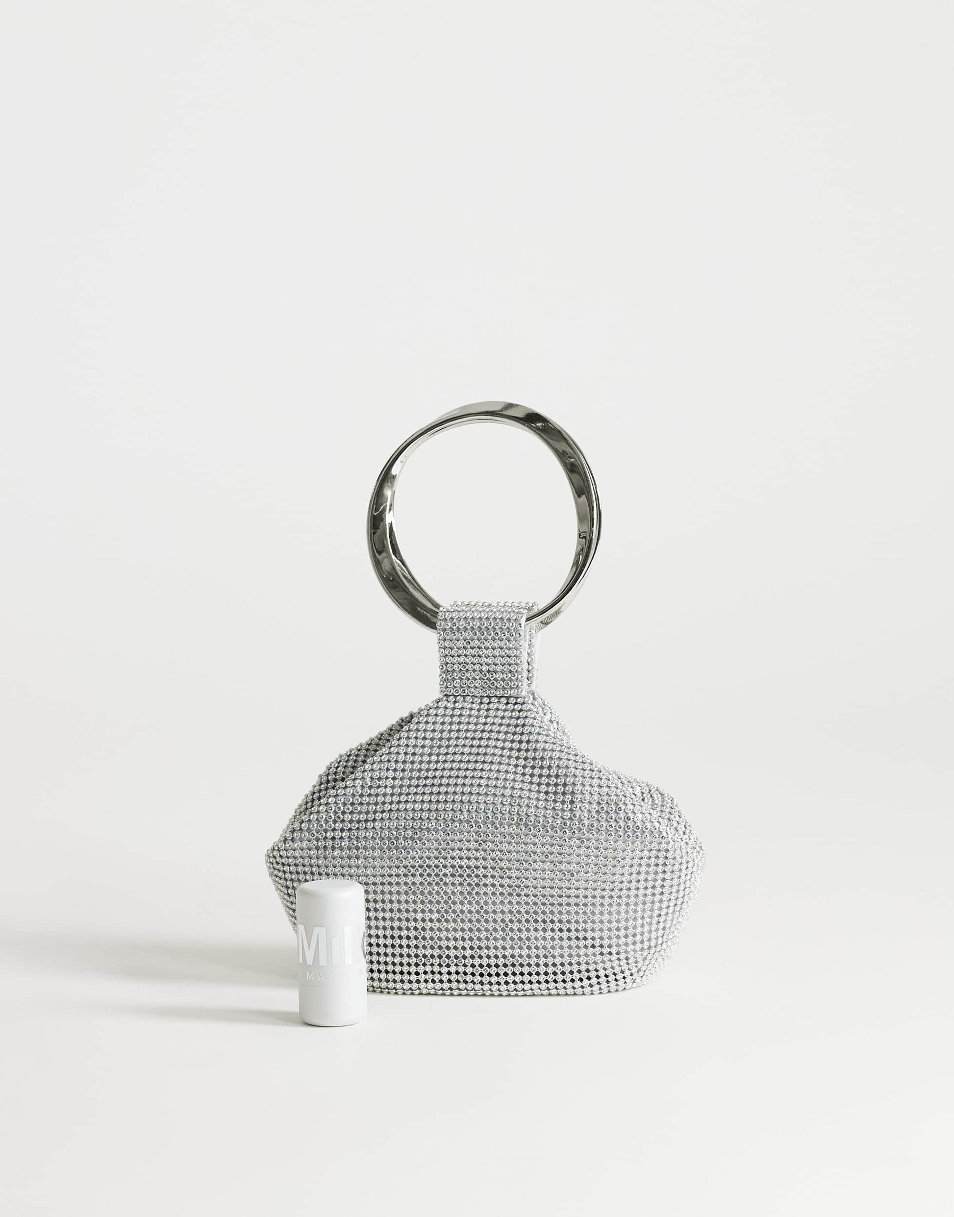 Topshop Cherry metal handle grab bag in silver diamante