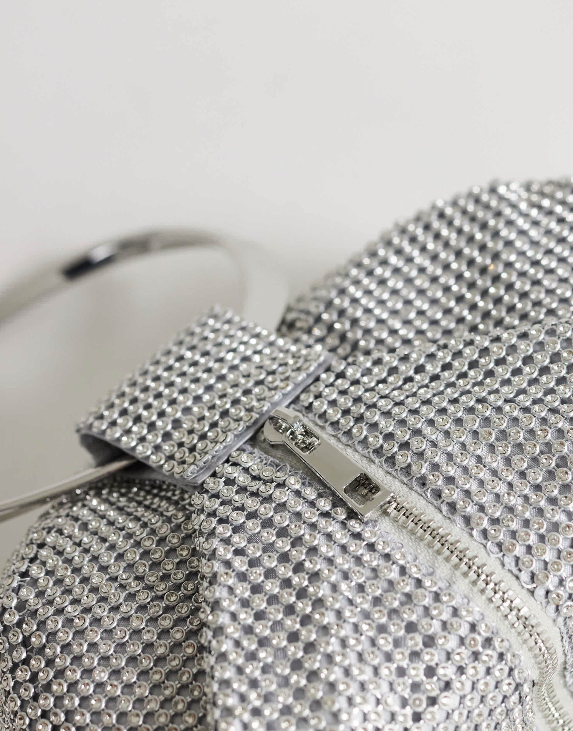Topshop Cherry metal handle grab bag in silver diamante