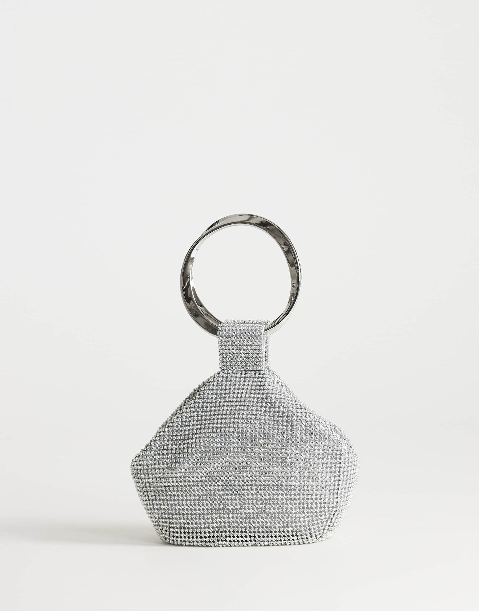 Topshop Cherry metal handle grab bag in silver diamante