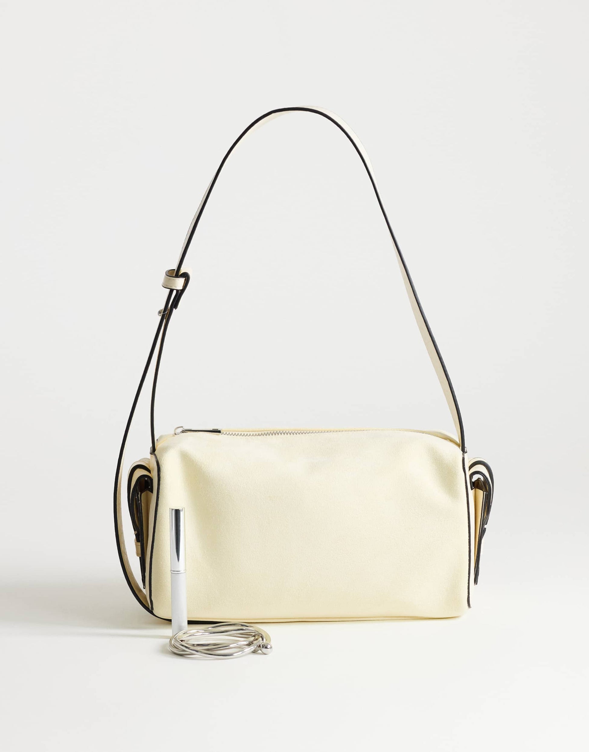 Topshop Sabrina medium suedette shoulder bag with pockets in cream