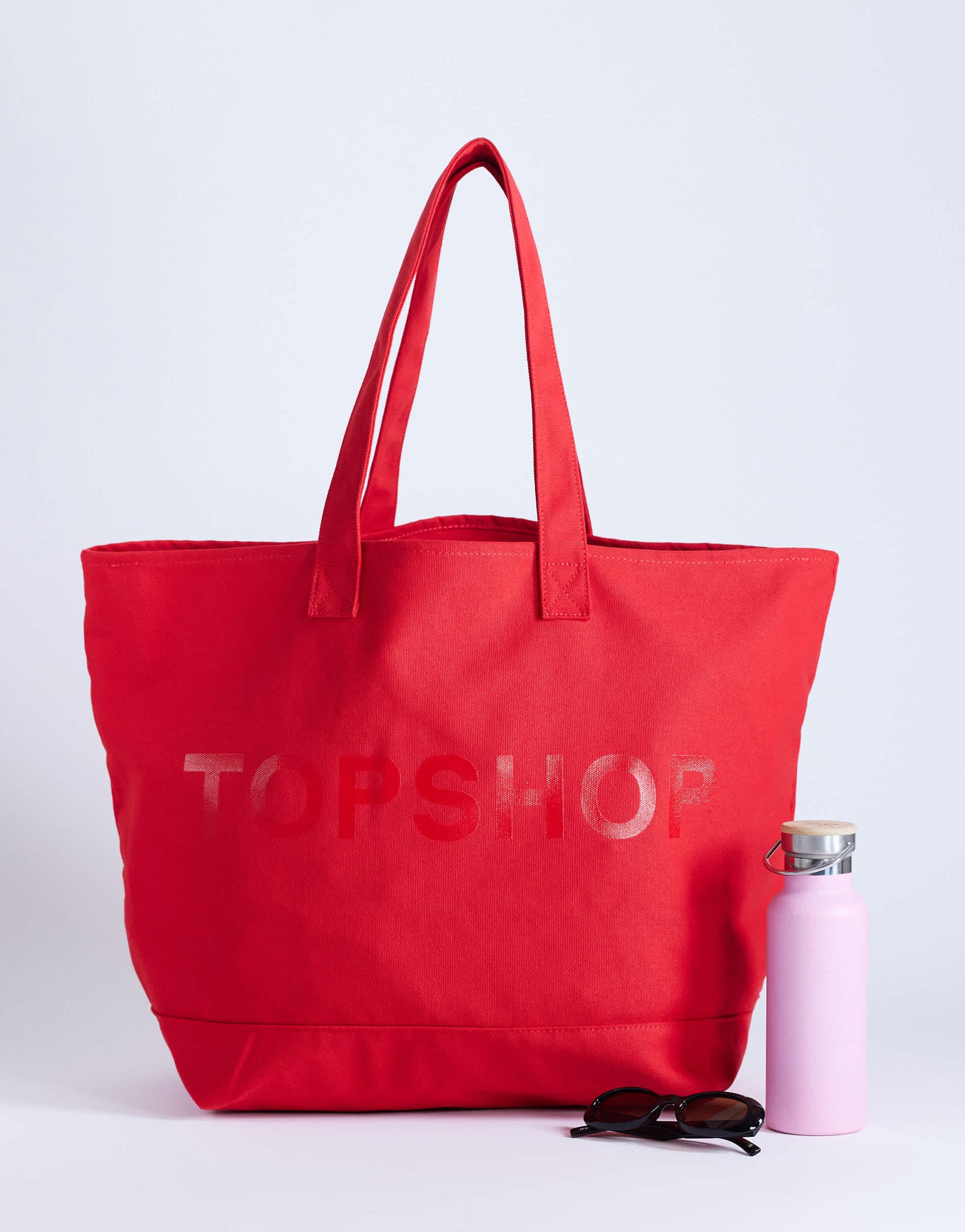 Topshop large canvas tote bag in red