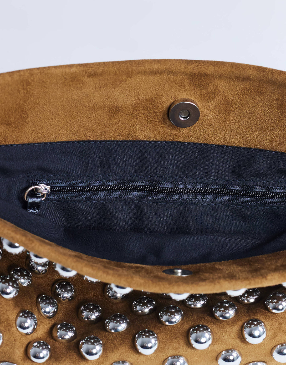 Topshop Gideon studded clutch bag in tan