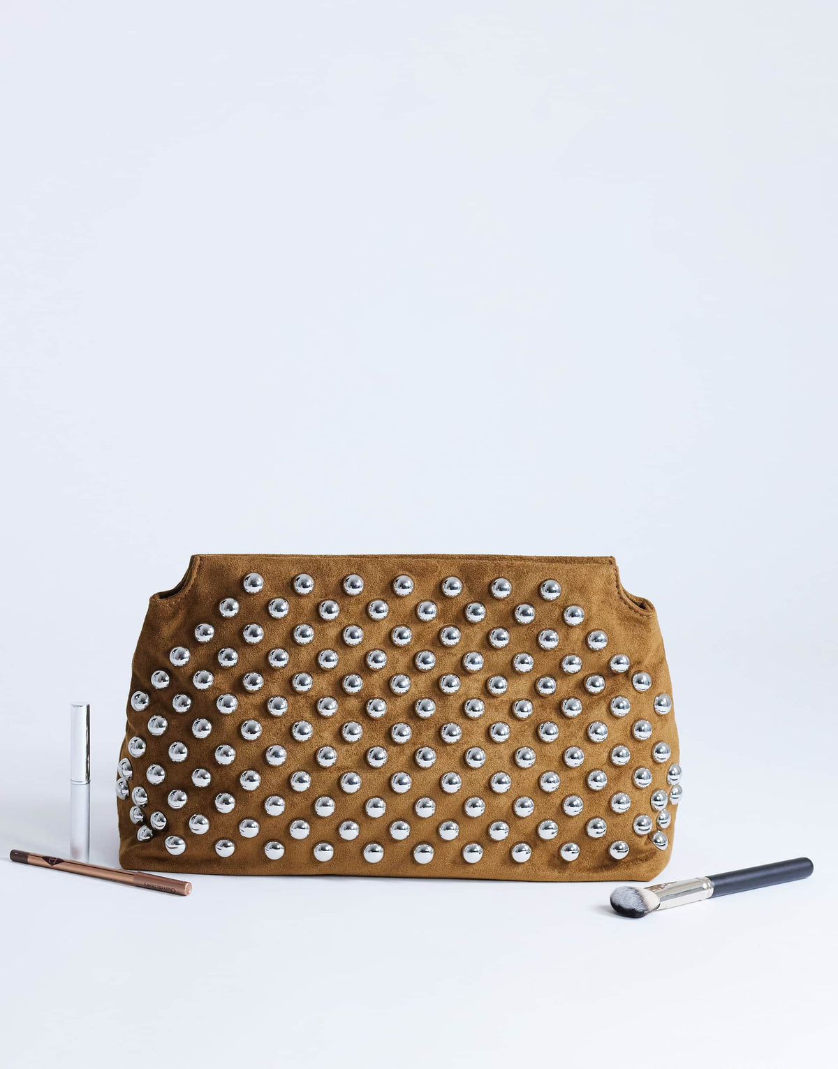 Topshop Gideon studded clutch bag in tan