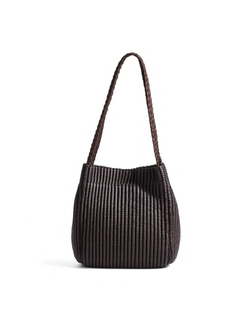 Topshop Singer medium weave shoulder bag in chocolate