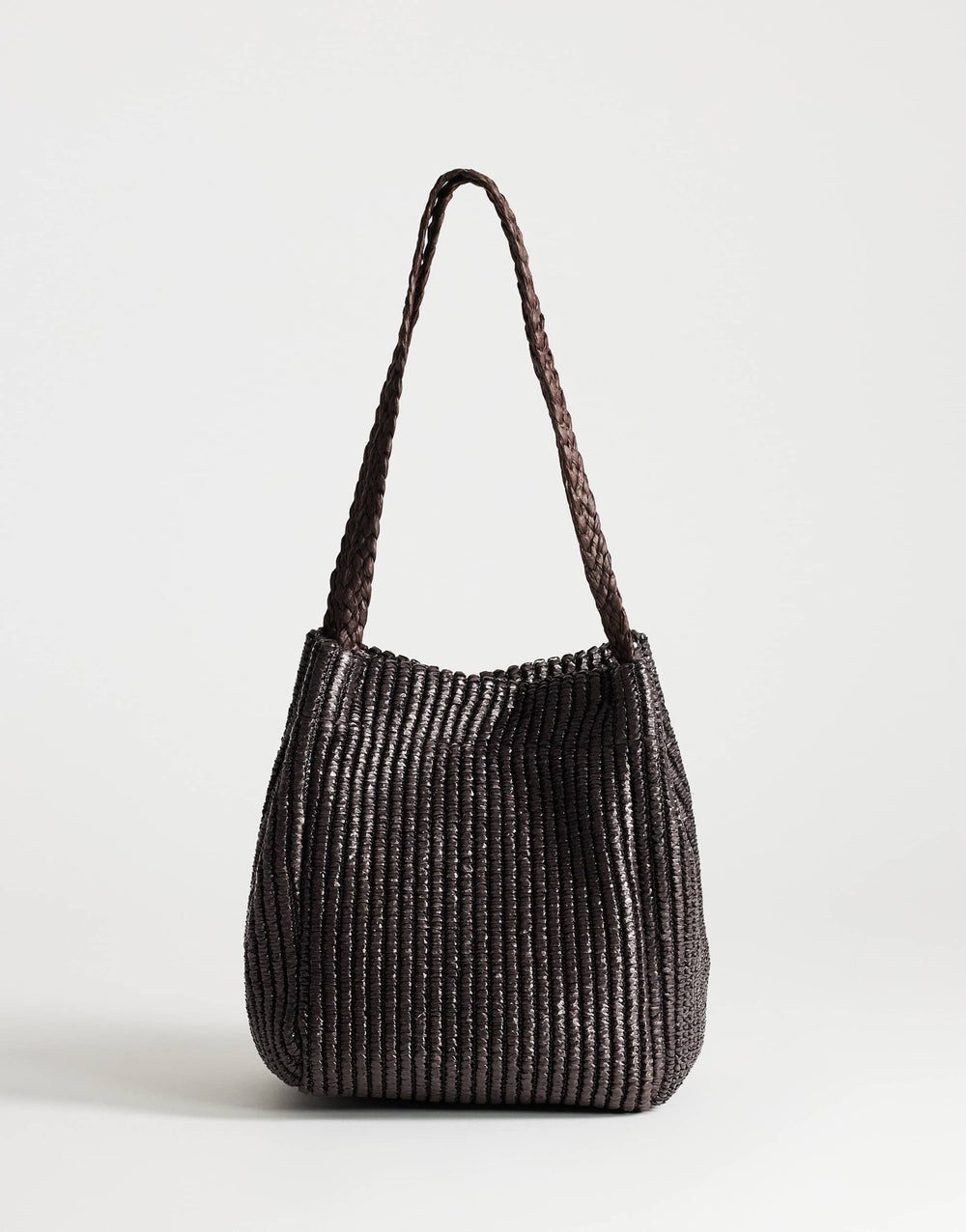 Topshop Singer medium weave shoulder bag in chocolate