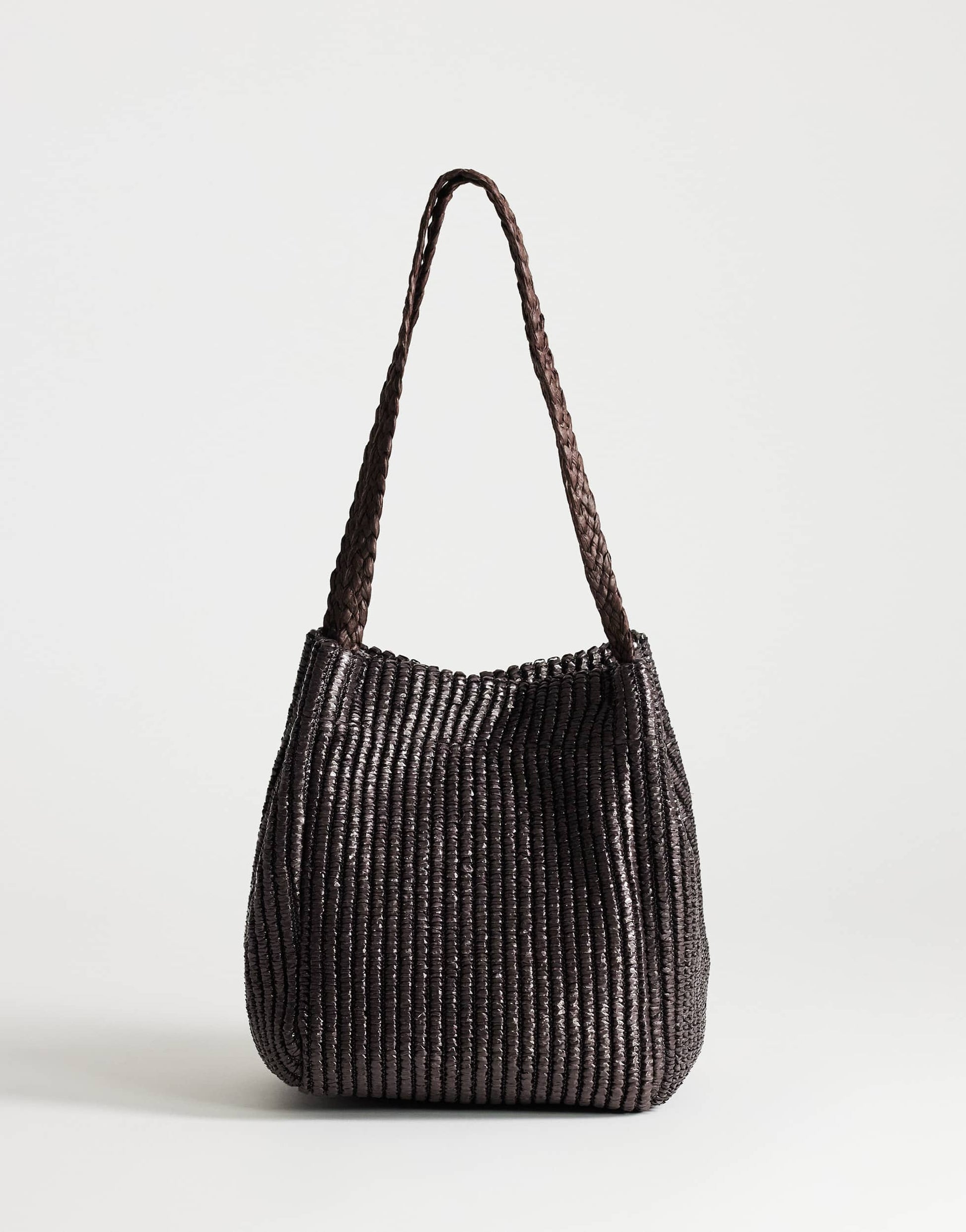 Topshop Singer medium weave shoulder bag in chocolate