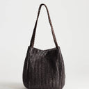 Topshop Singer medium weave shoulder bag in chocolate