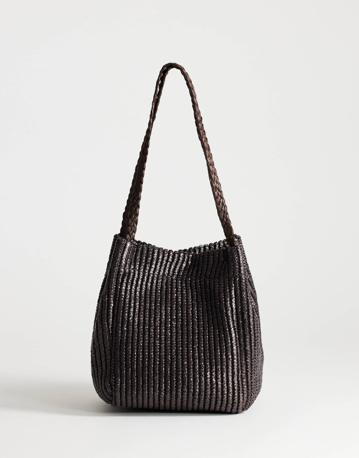 Topshop Singer medium weave shoulder bag in chocolate