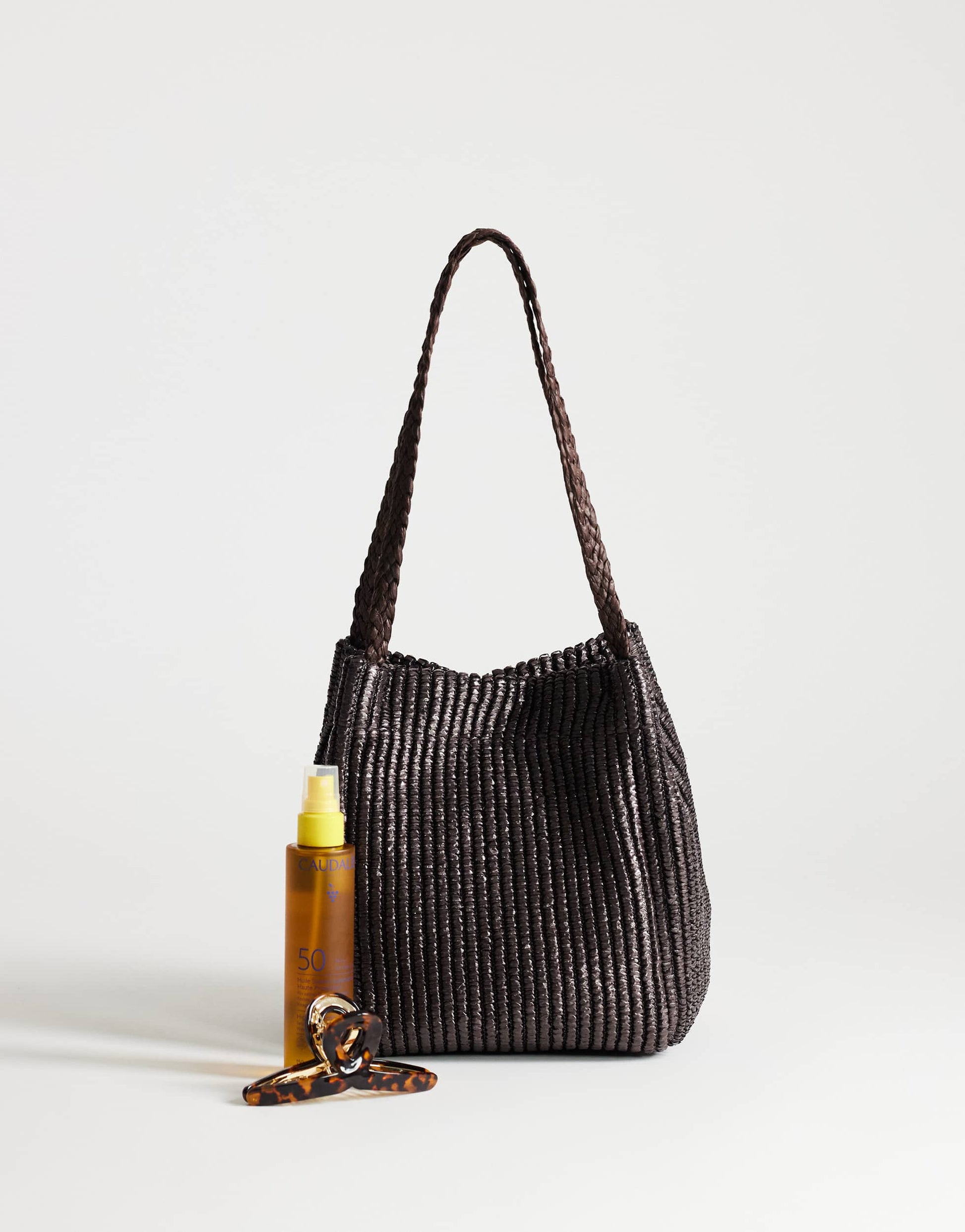Topshop Singer medium weave shoulder bag in chocolate