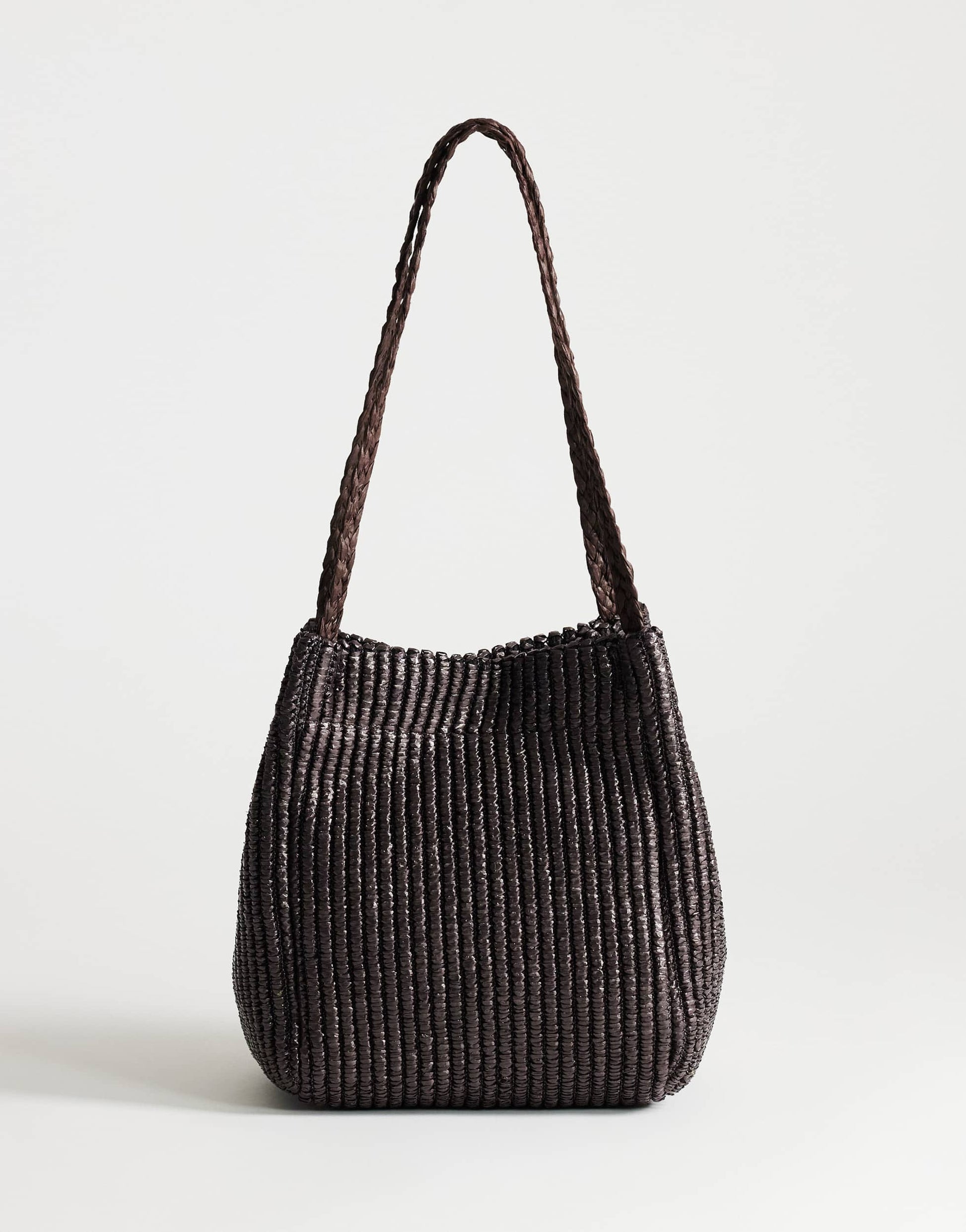 Topshop Singer medium weave shoulder bag in chocolate