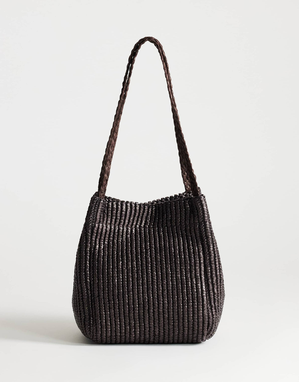 Topshop Singer medium weave shoulder bag in chocolate