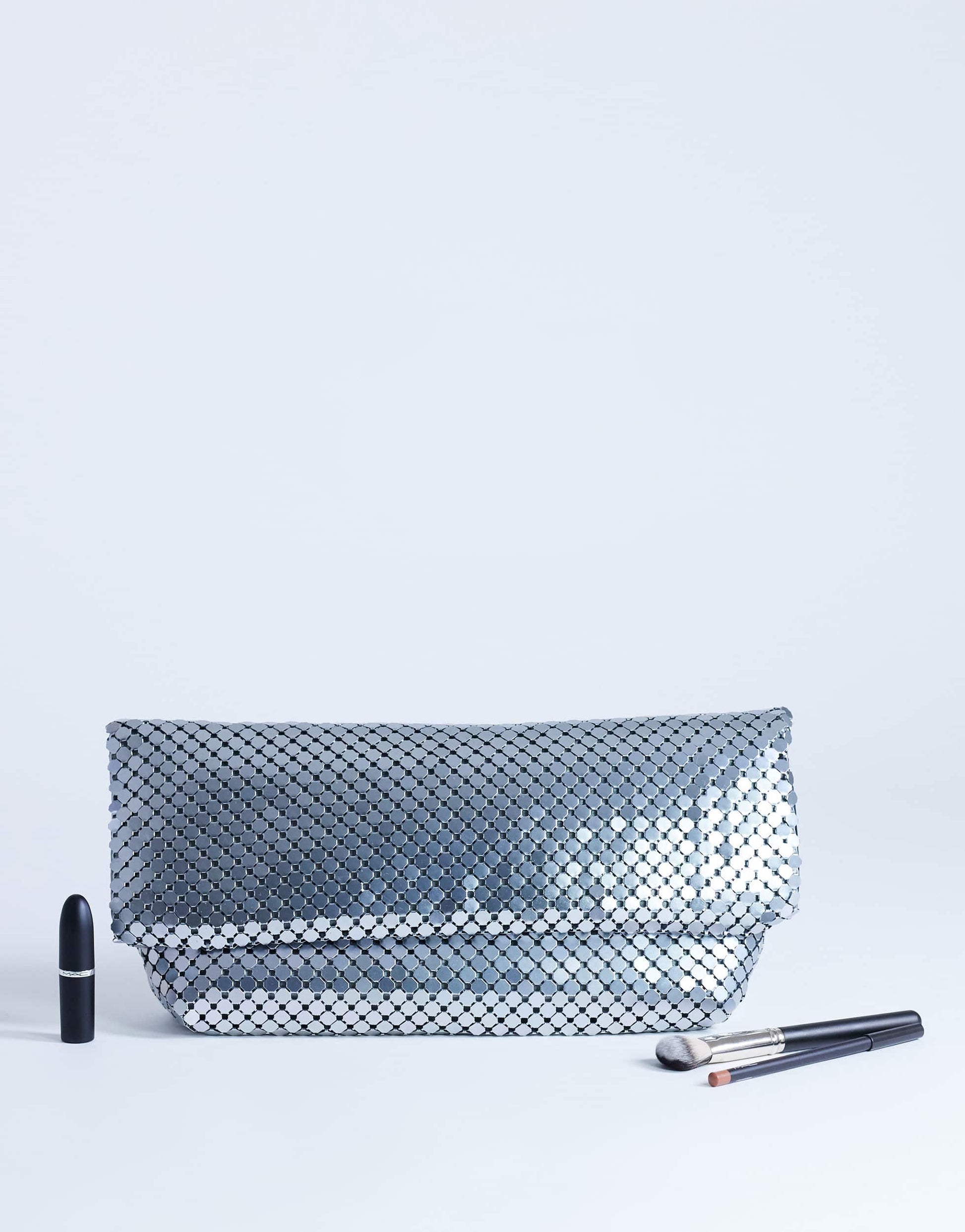 Topshop Prince Chainmail oversized clutch bag in silver
