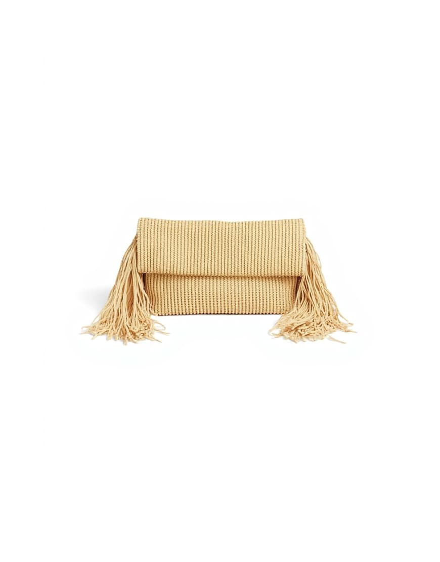 Topshop Tassel oversized weave clutch bag in natural