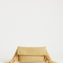 Topshop Tassel oversized weave clutch bag in natural