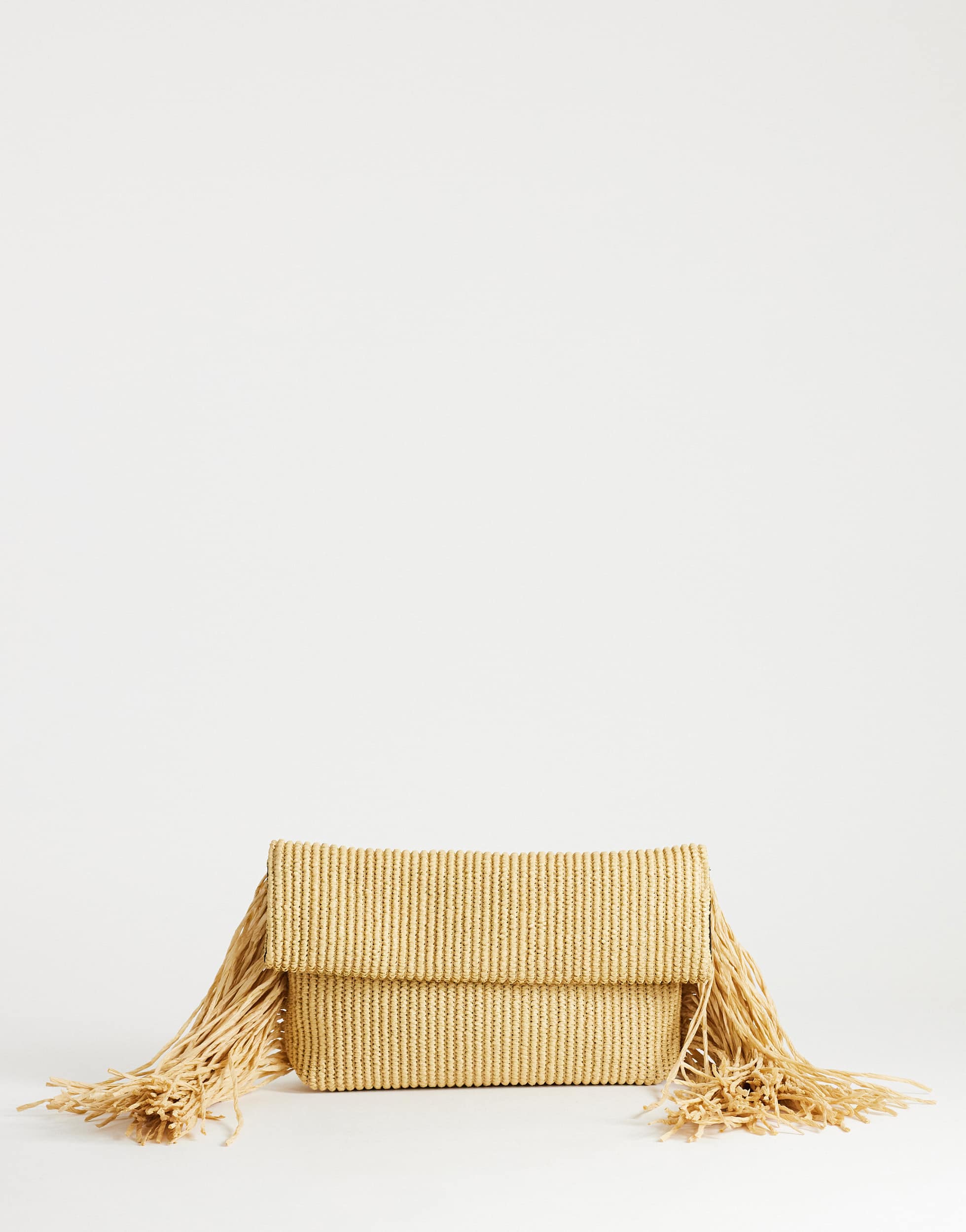 Topshop Tassel oversized weave clutch bag in natural