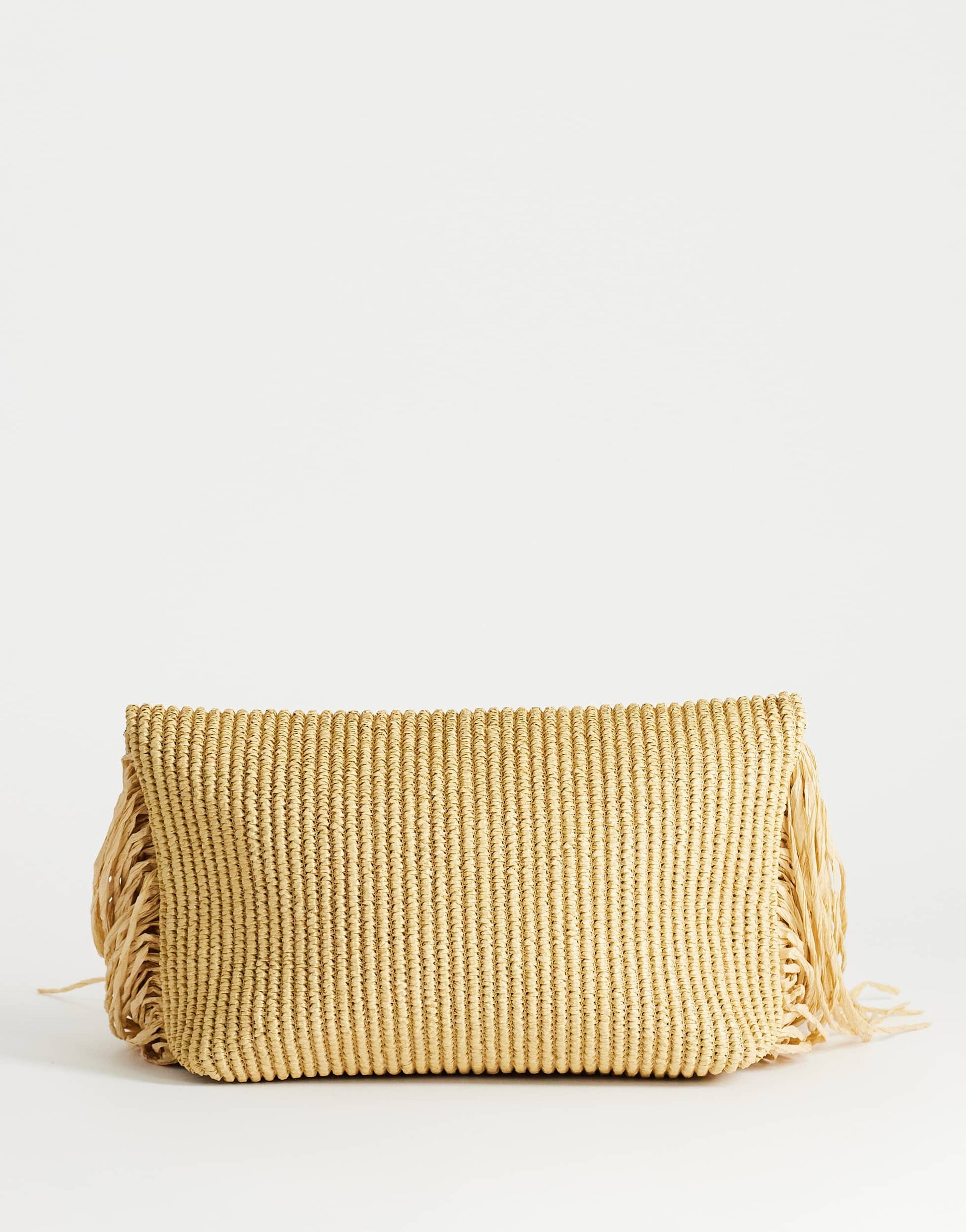 Topshop Tassel oversized weave clutch bag in natural