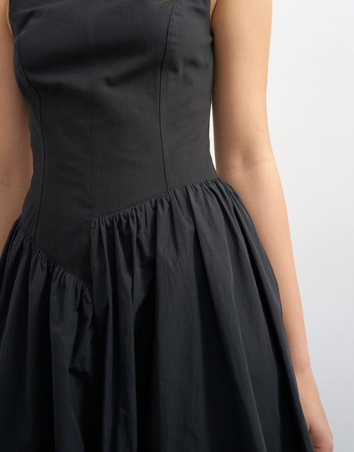 Topshop high neck asymmetric waist bubble hem maxi dress in black