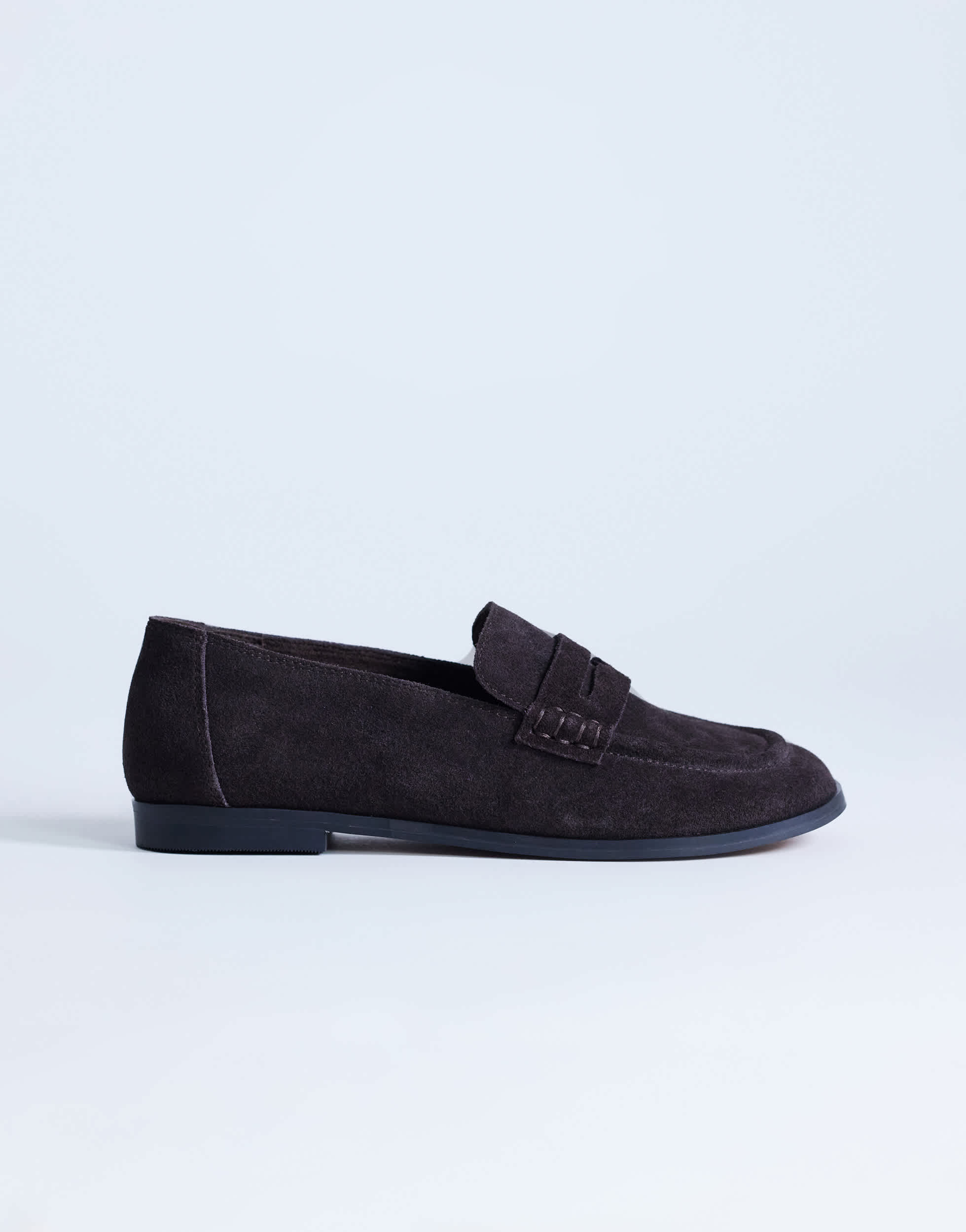 Topshop Charlie real leather flat loafer in chocolate suede