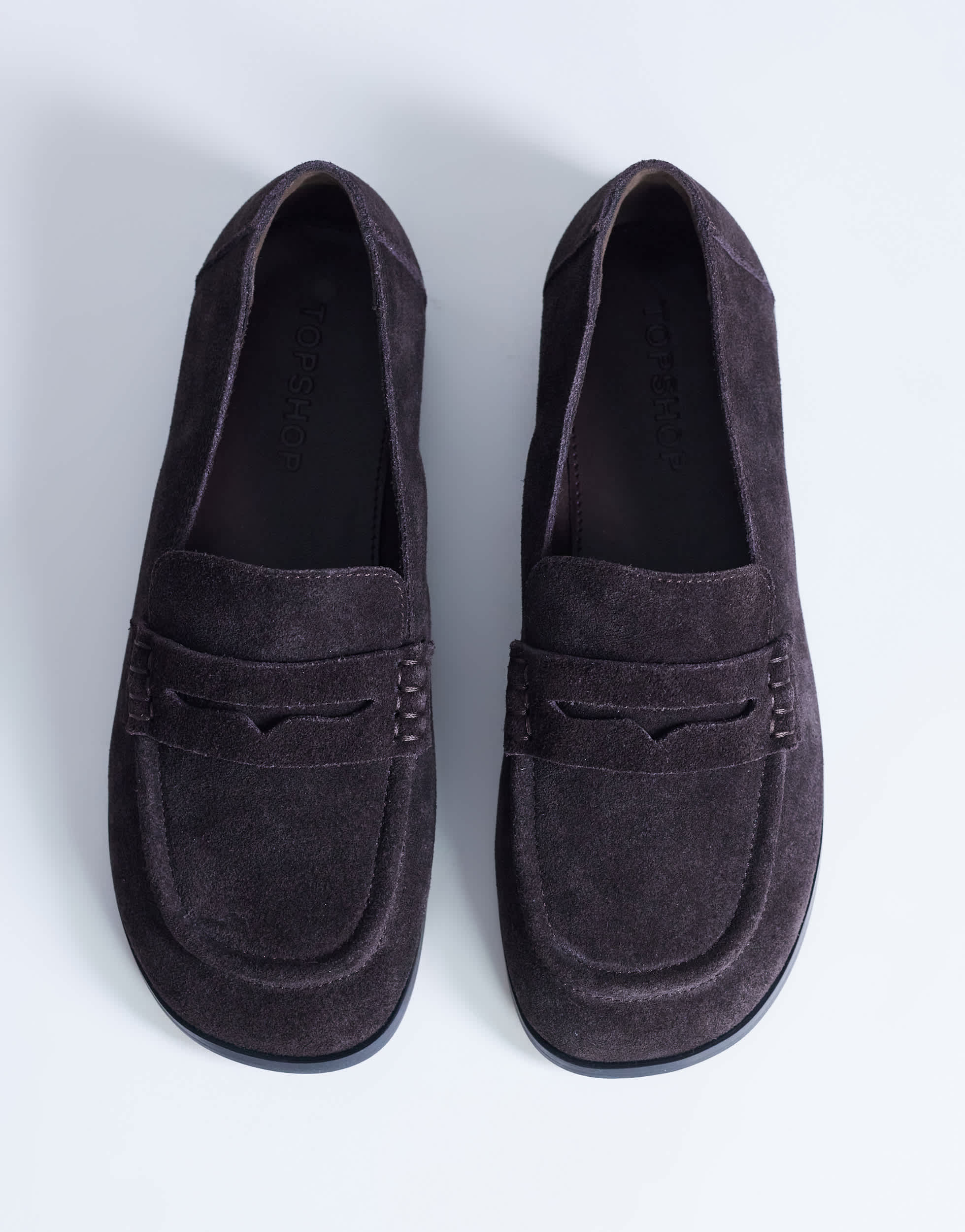 Topshop Charlie real leather flat loafer in chocolate suede