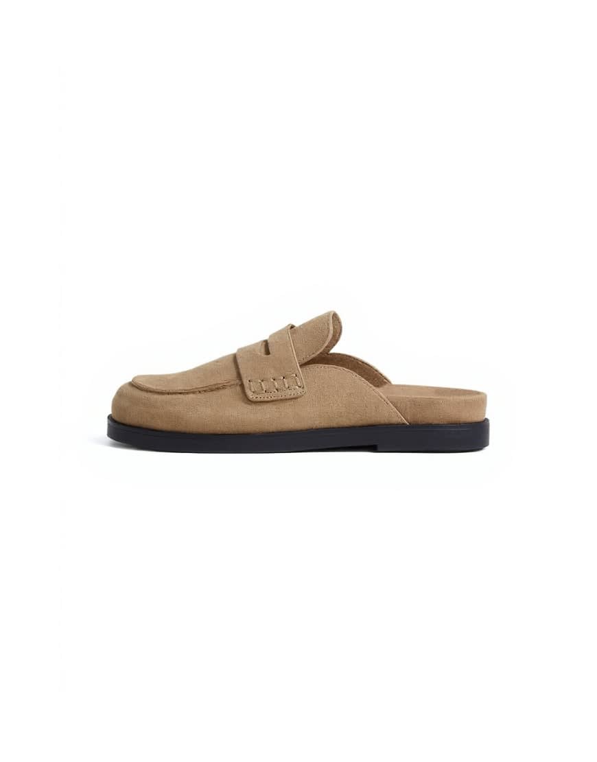 Topshop Addie real suede mule loafer in taupe