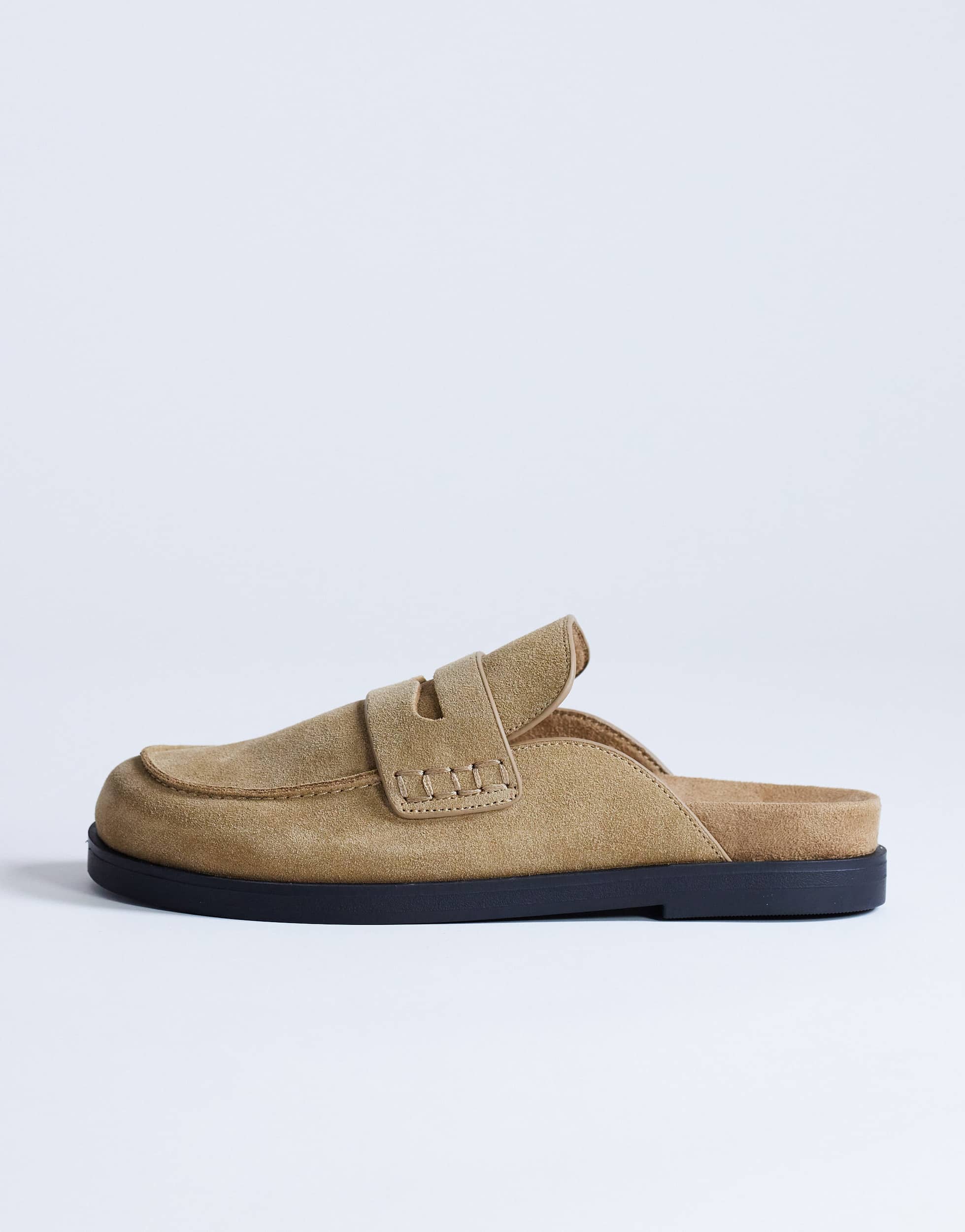 Topshop Addie real suede mule loafer in taupe