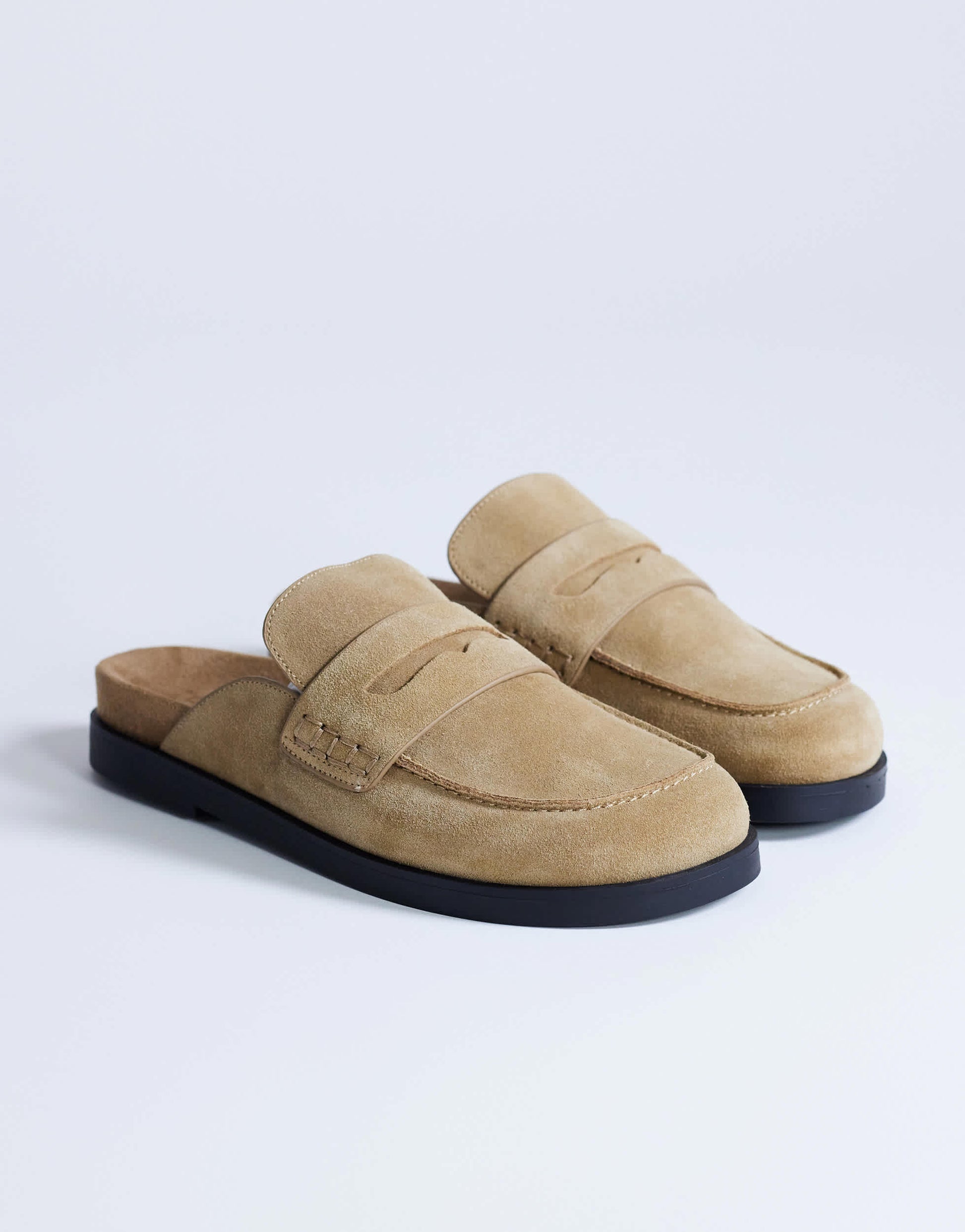 Topshop Addie real suede mule loafer in taupe