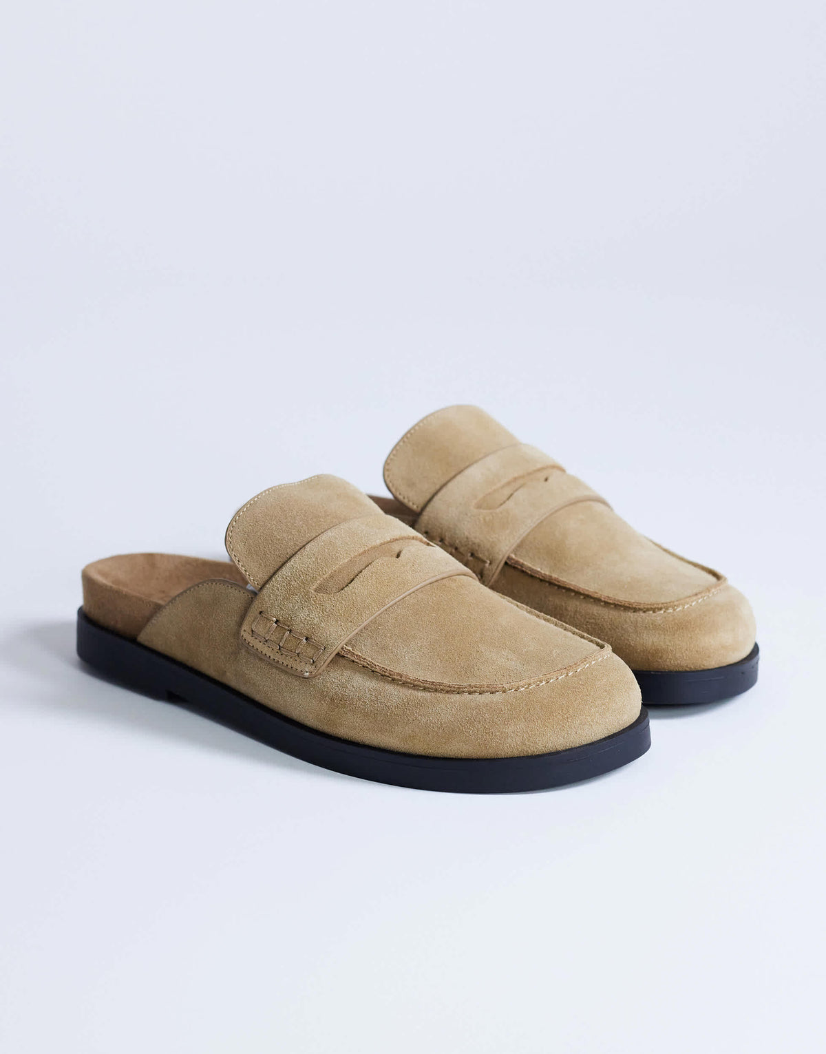 Topshop Addie real suede mule loafer in taupe