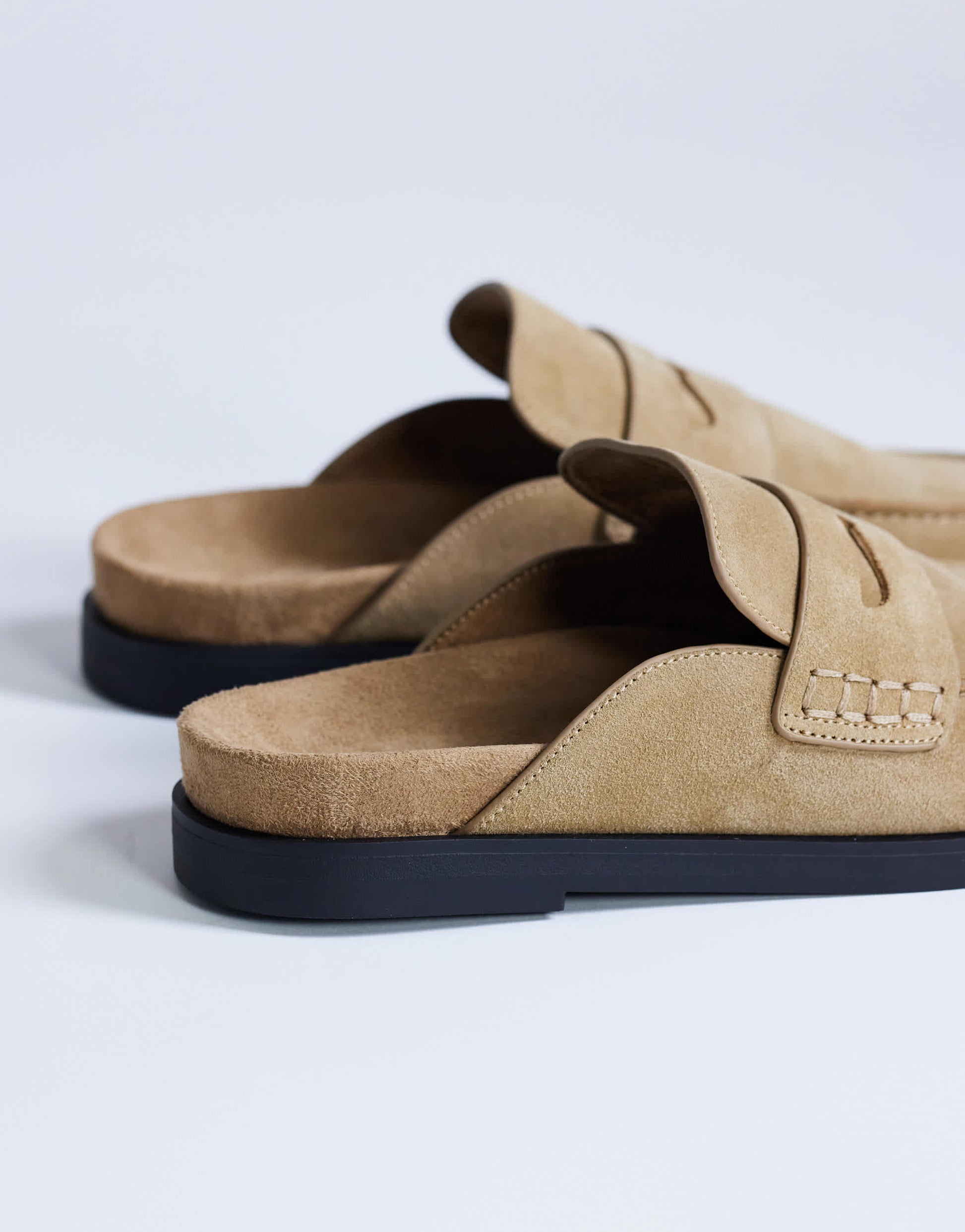 Topshop Addie real suede mule loafer in taupe