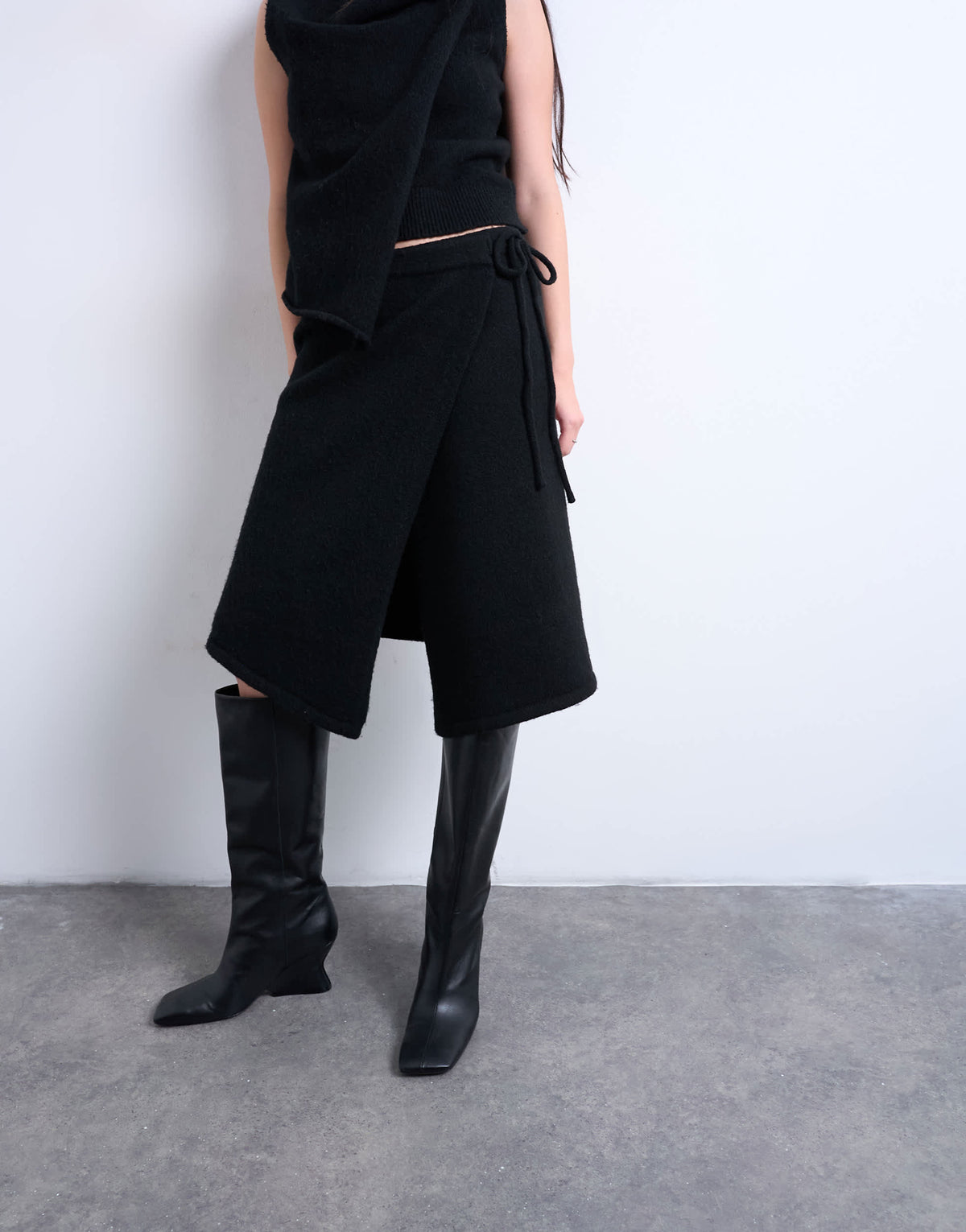 Topshop knitted asymmetric wrap skirt co-ord in black