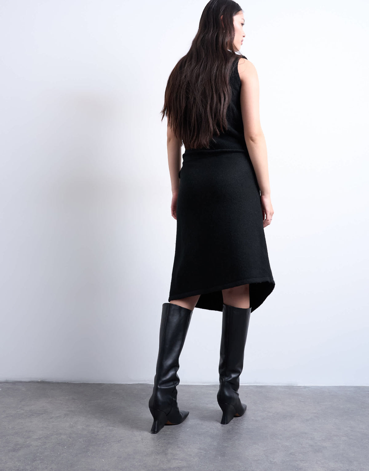 Topshop knitted asymmetric wrap skirt co-ord in black