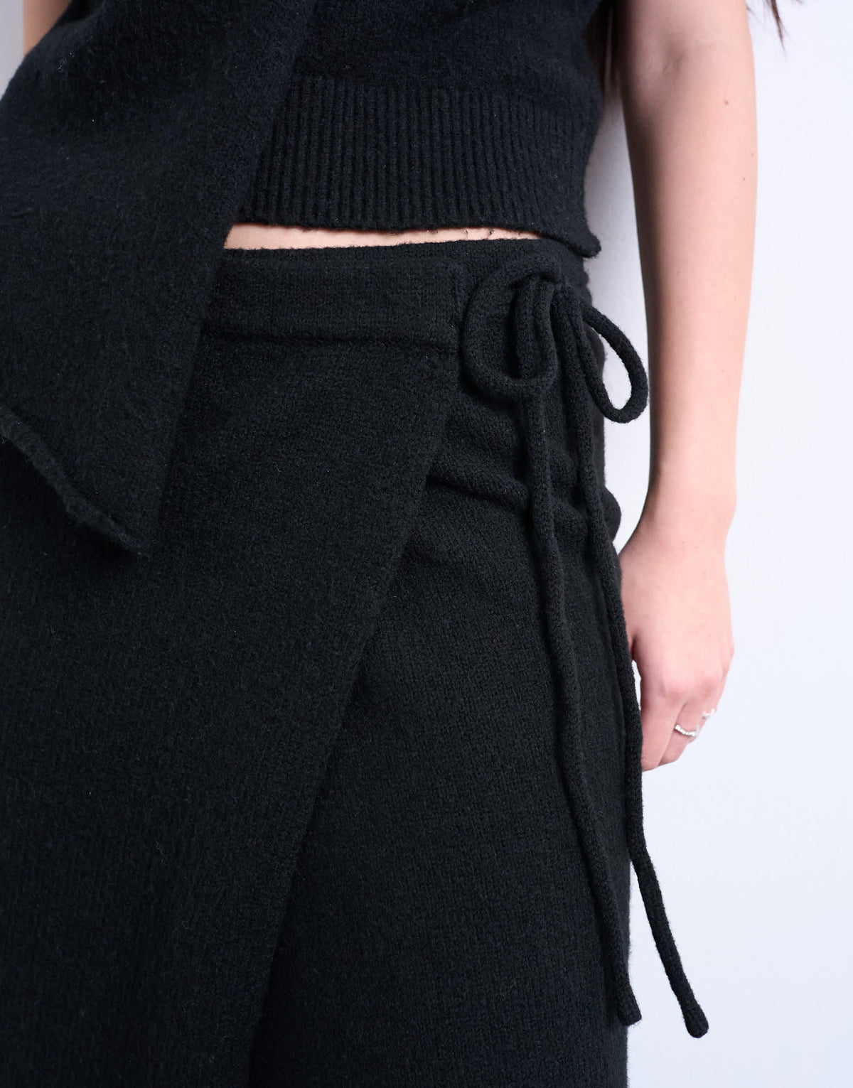 Topshop knitted asymmetric wrap skirt co-ord in black