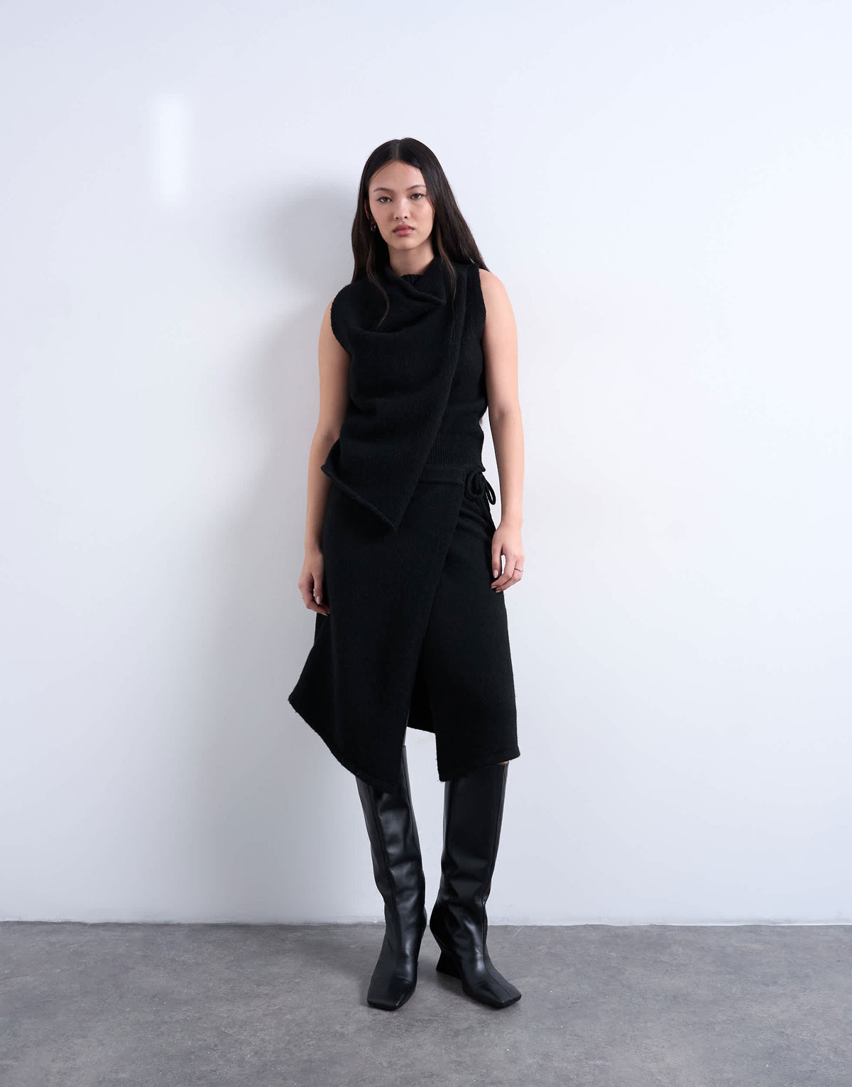 Topshop knitted asymmetric wrap skirt co-ord in black