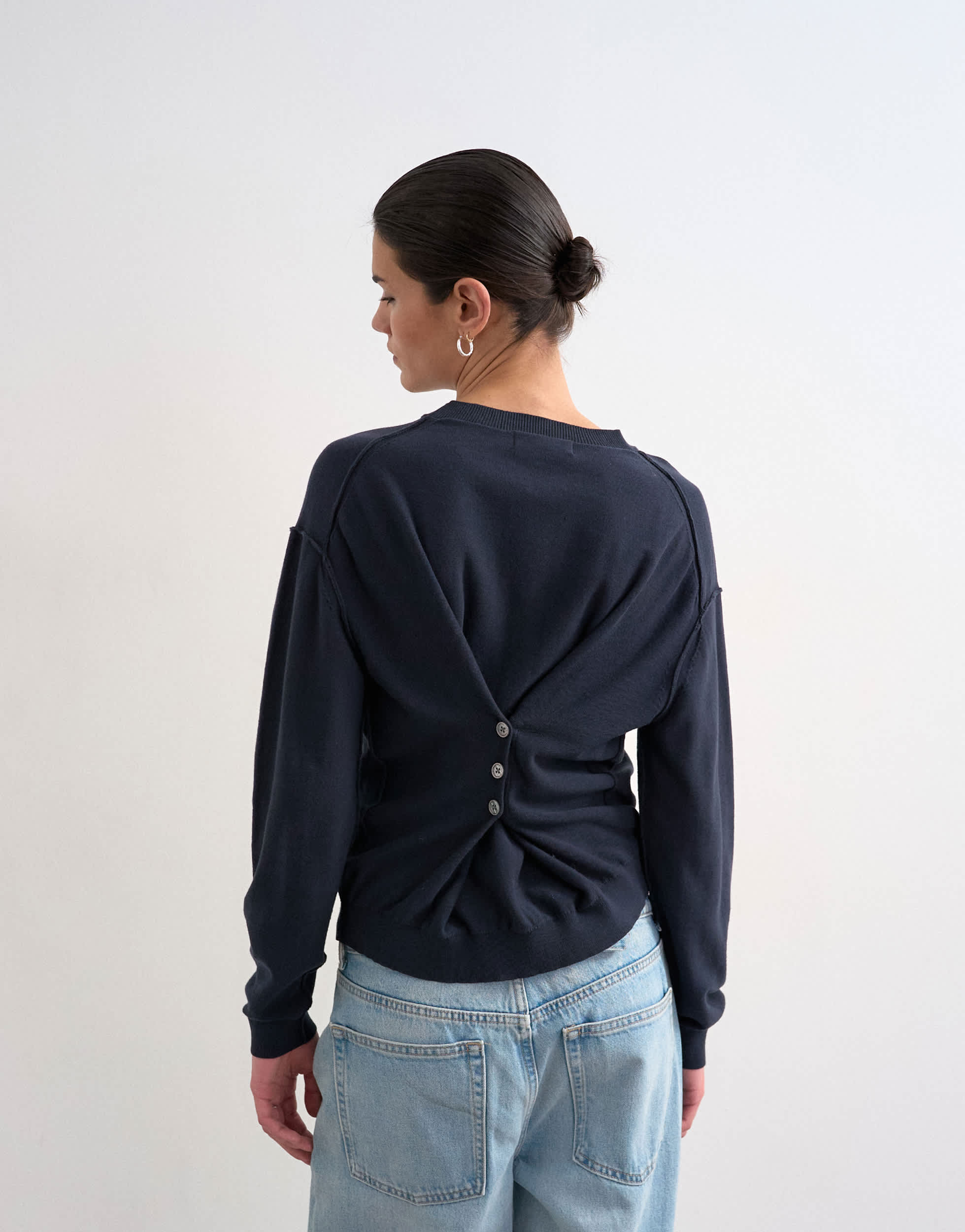 Topshop knitted button back jumper in navy