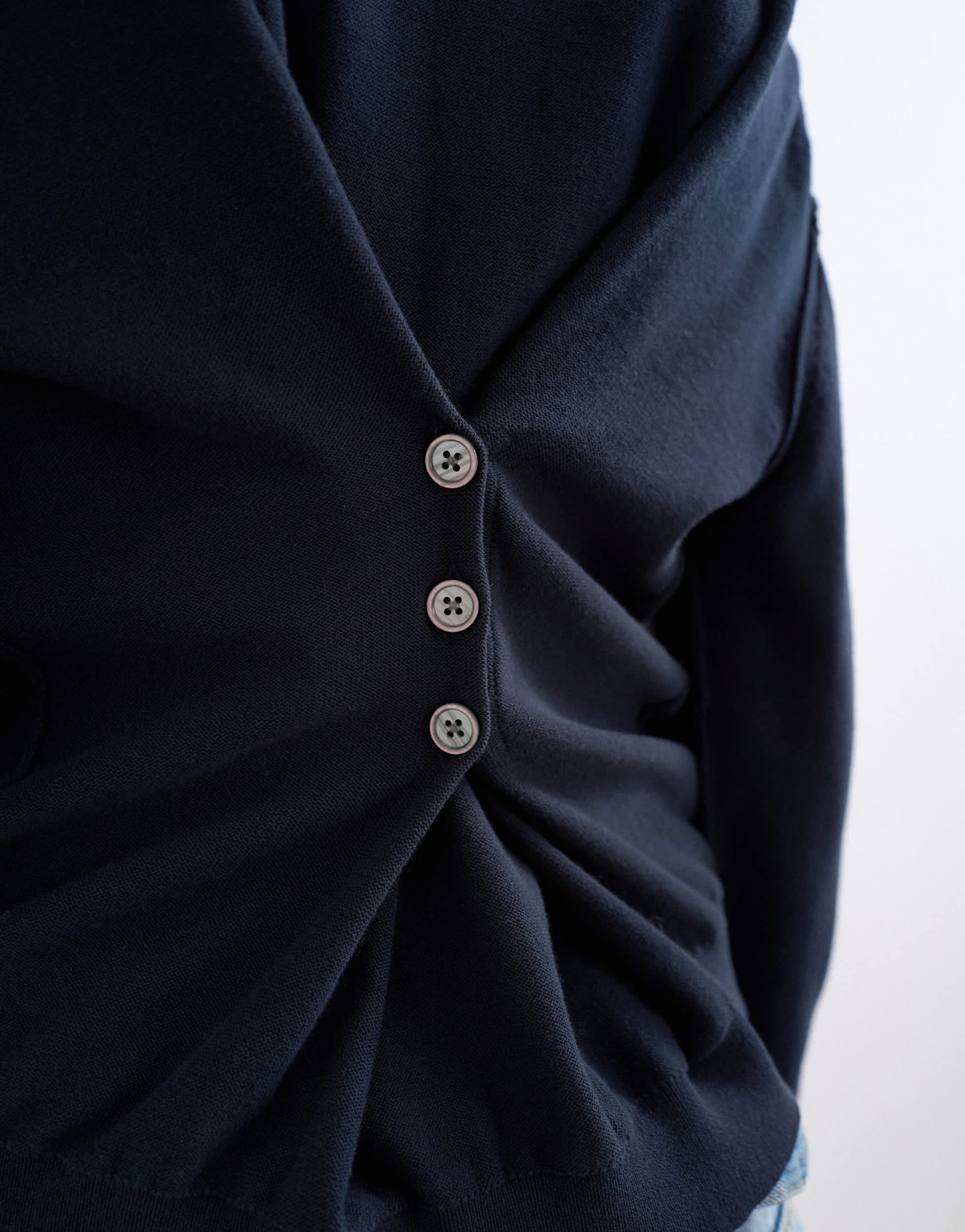 Topshop knitted button back jumper in navy