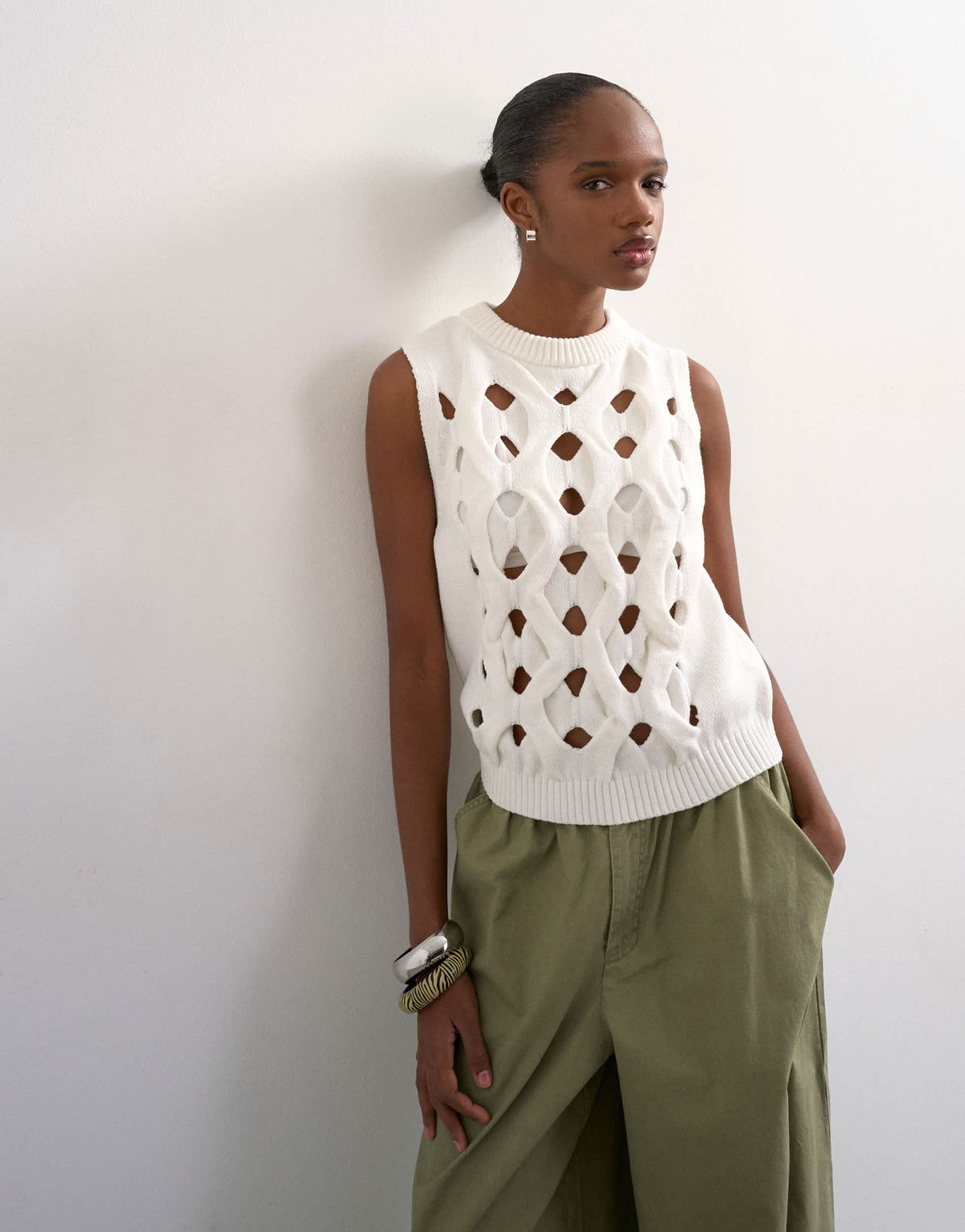 Topshop knitted 3D tank in ivory