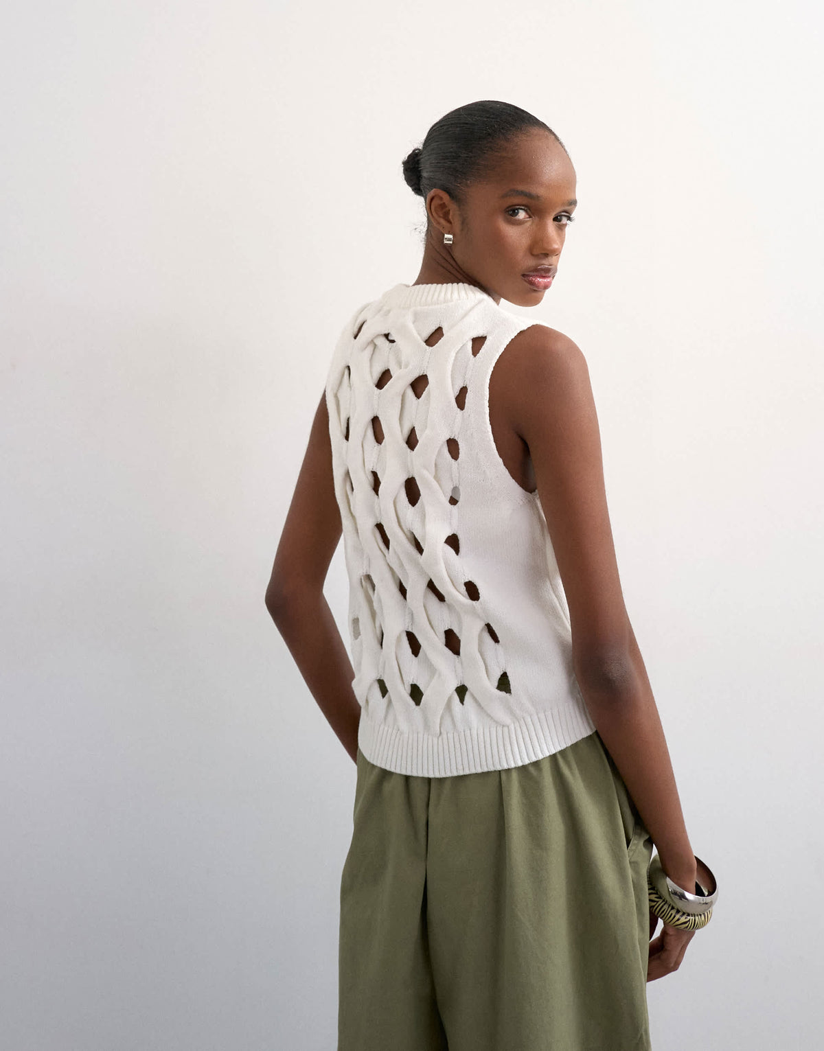 Topshop knitted 3D tank in ivory