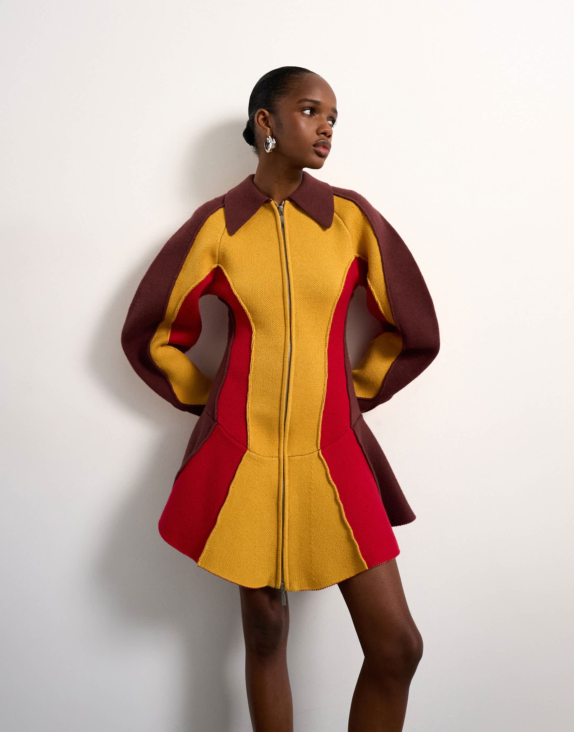 Tolu Coker x Topshop knitted ovoid sleeve structured dress in multi