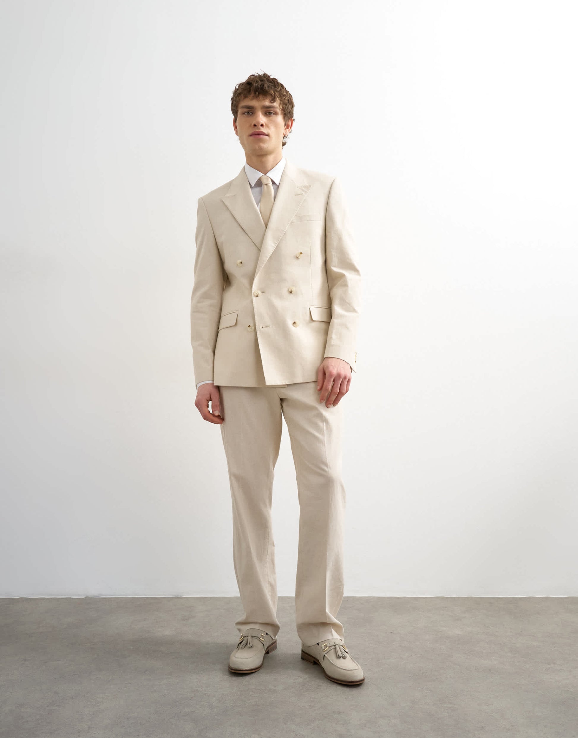 Topman double breasted linen rich blazer in stone
