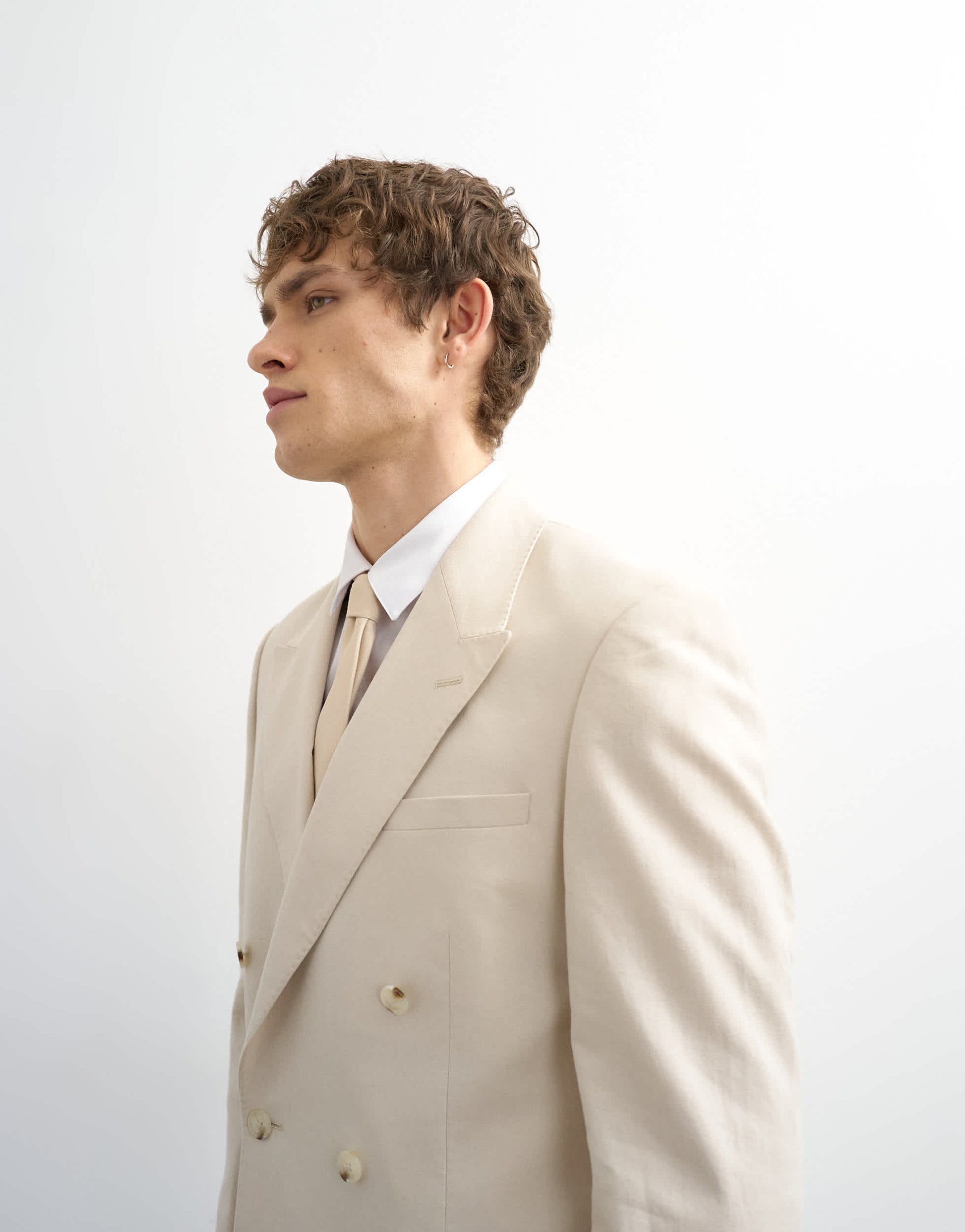 Topman double breasted linen rich blazer in stone
