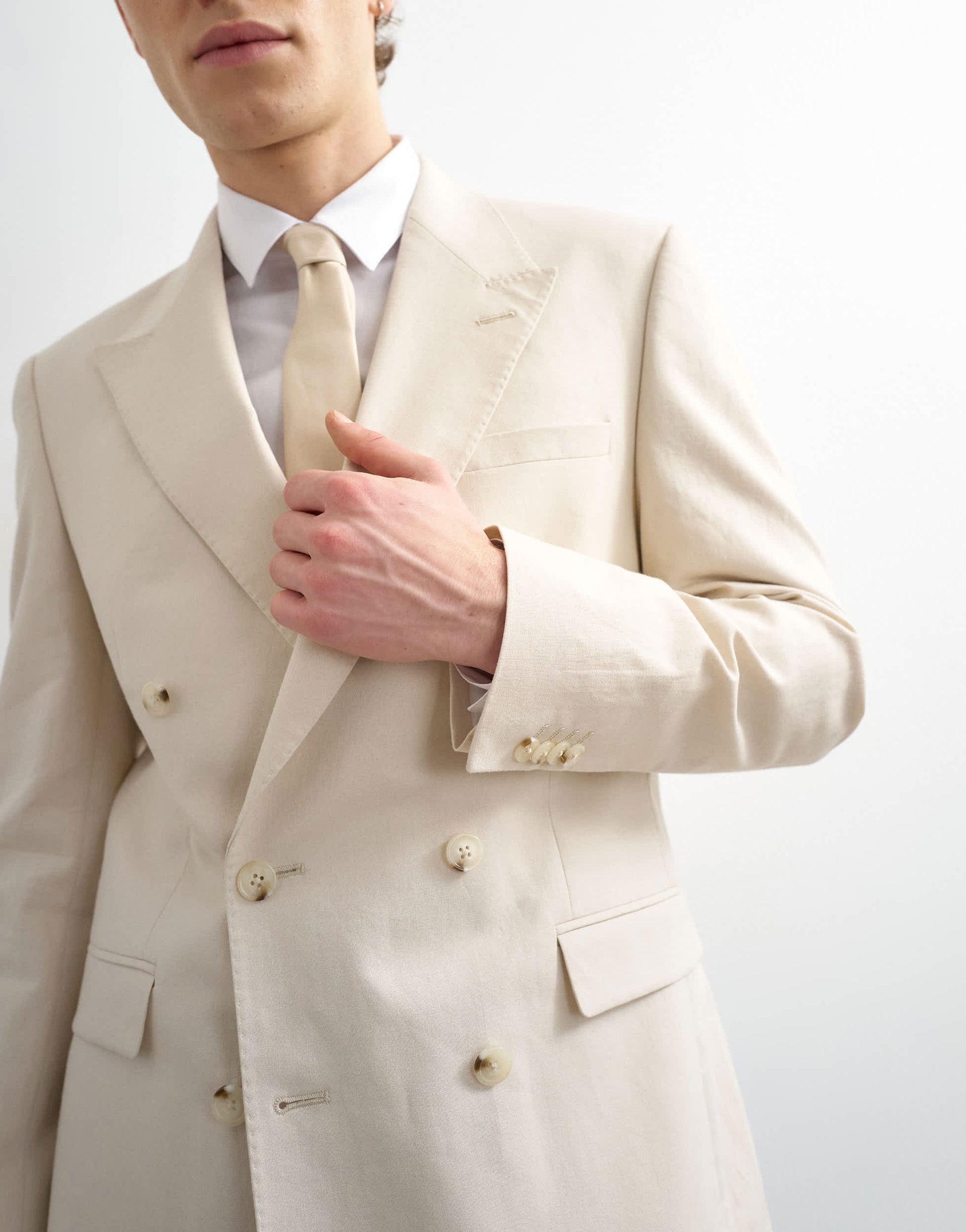 Topman double breasted linen rich blazer in stone