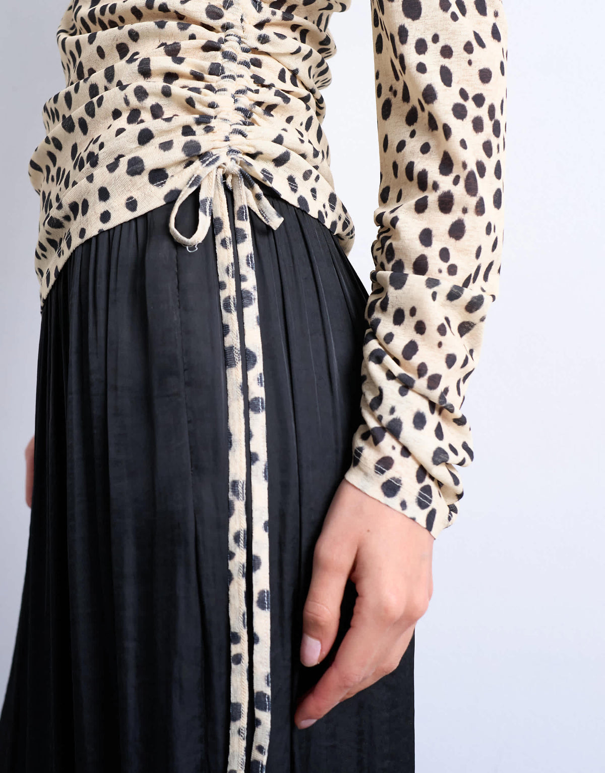 Topshop ruched long sleeve top in animal print