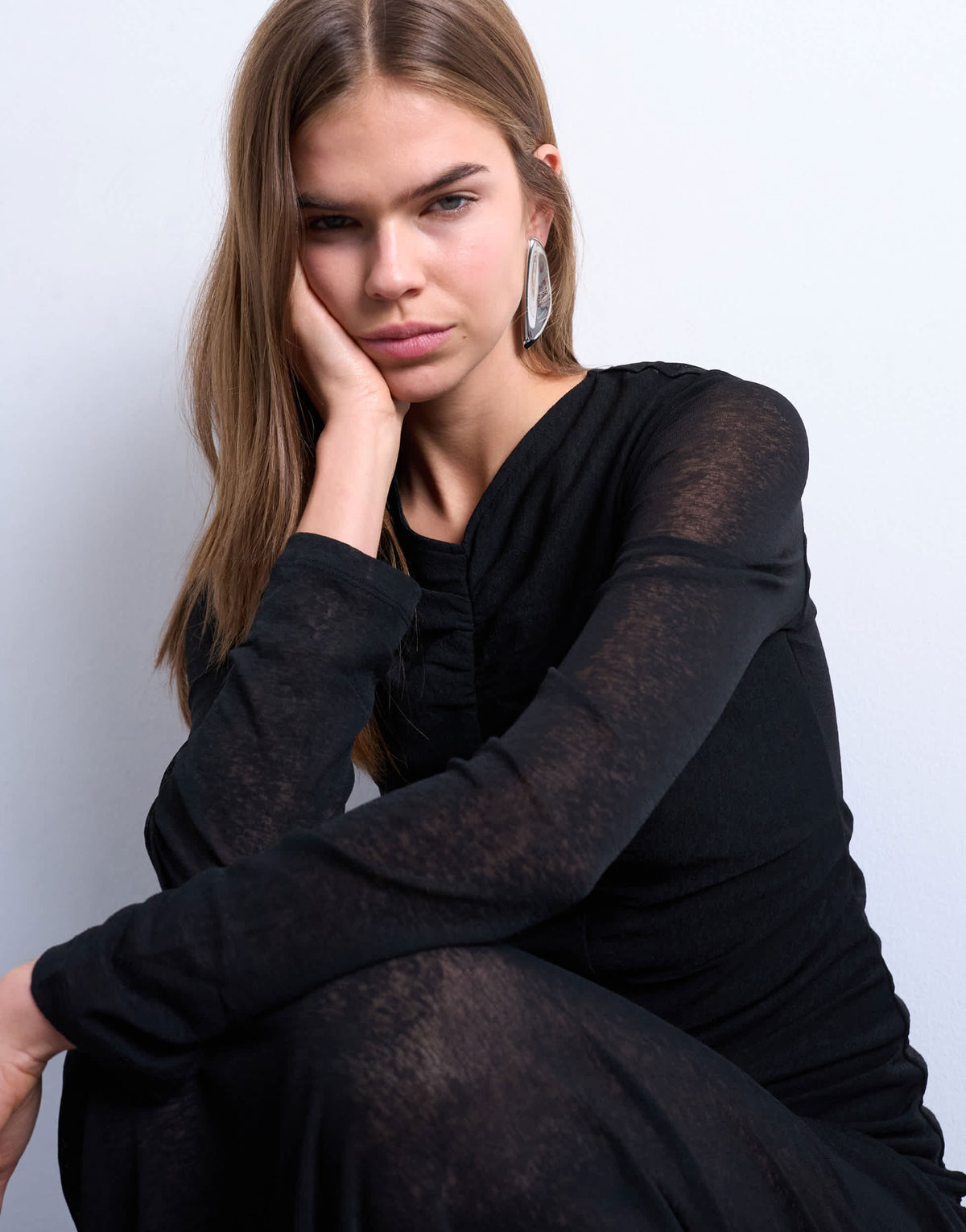 Topshop ruched front drop waist maxi dress in black