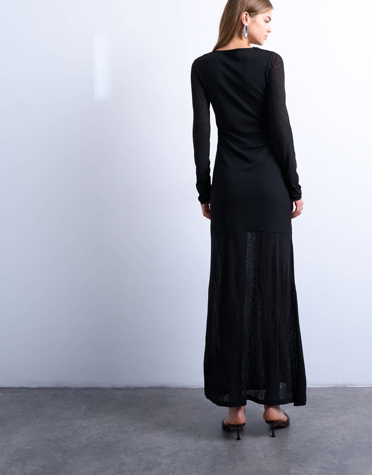 Topshop ruched front drop waist maxi dress in black