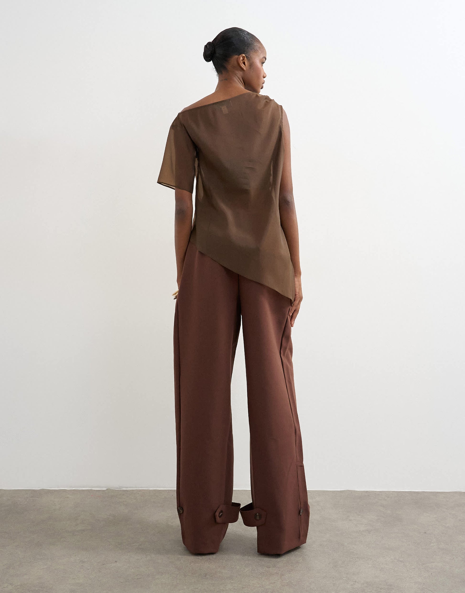 Topshop tailored barrel leg tab detail trouser in brown